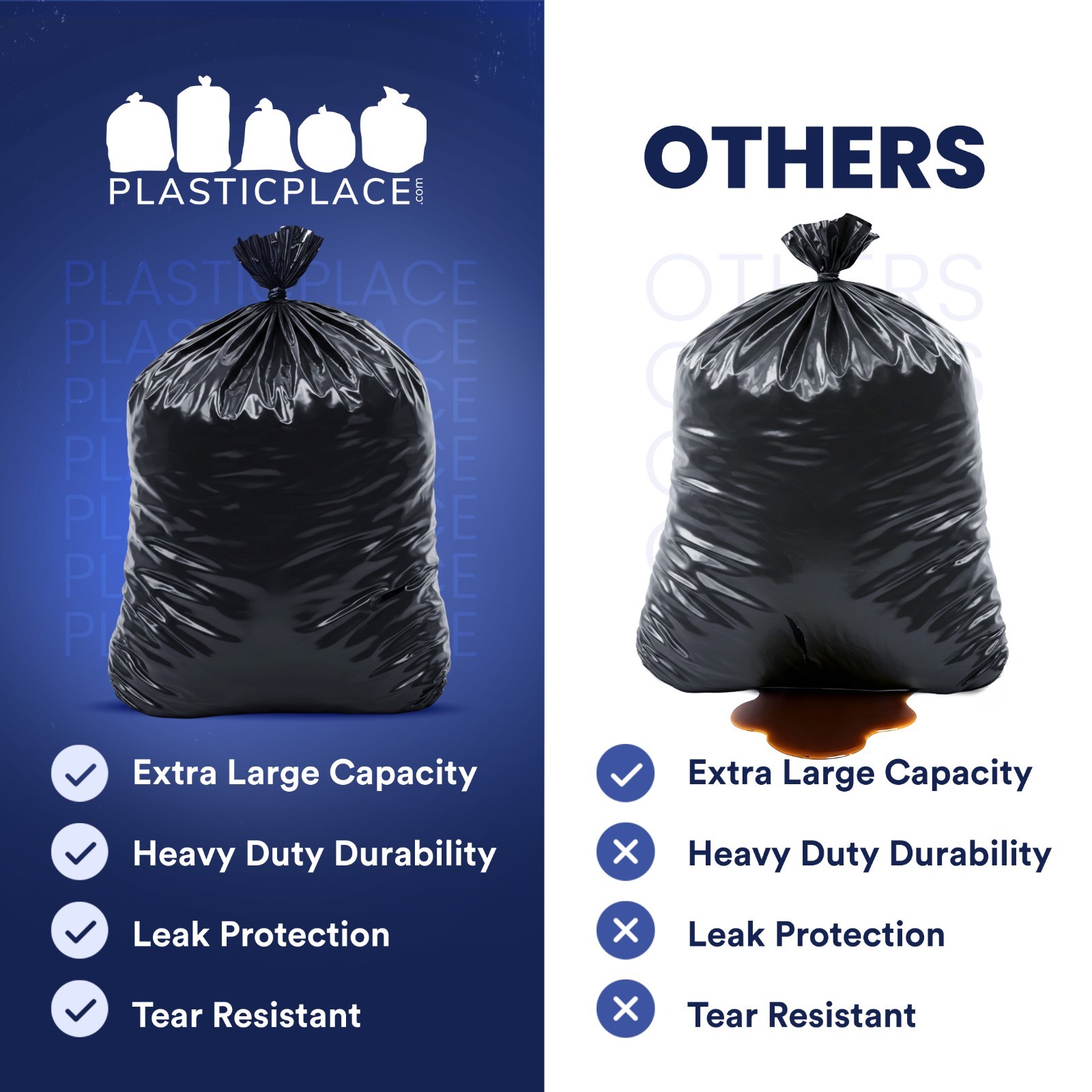 Plasticplace 56 Gallon Glutton Trash Bags – Black, Case of 50 Garbage Bags