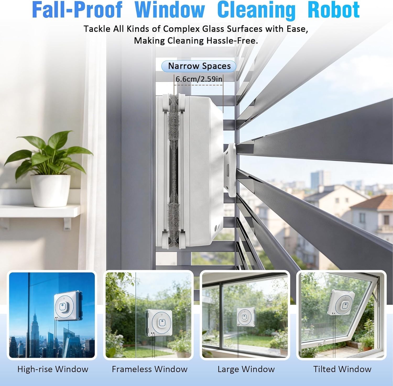 Window Cleaner Robot Automatic 8000Pa Suction Auto-Spray Remote Control Glass