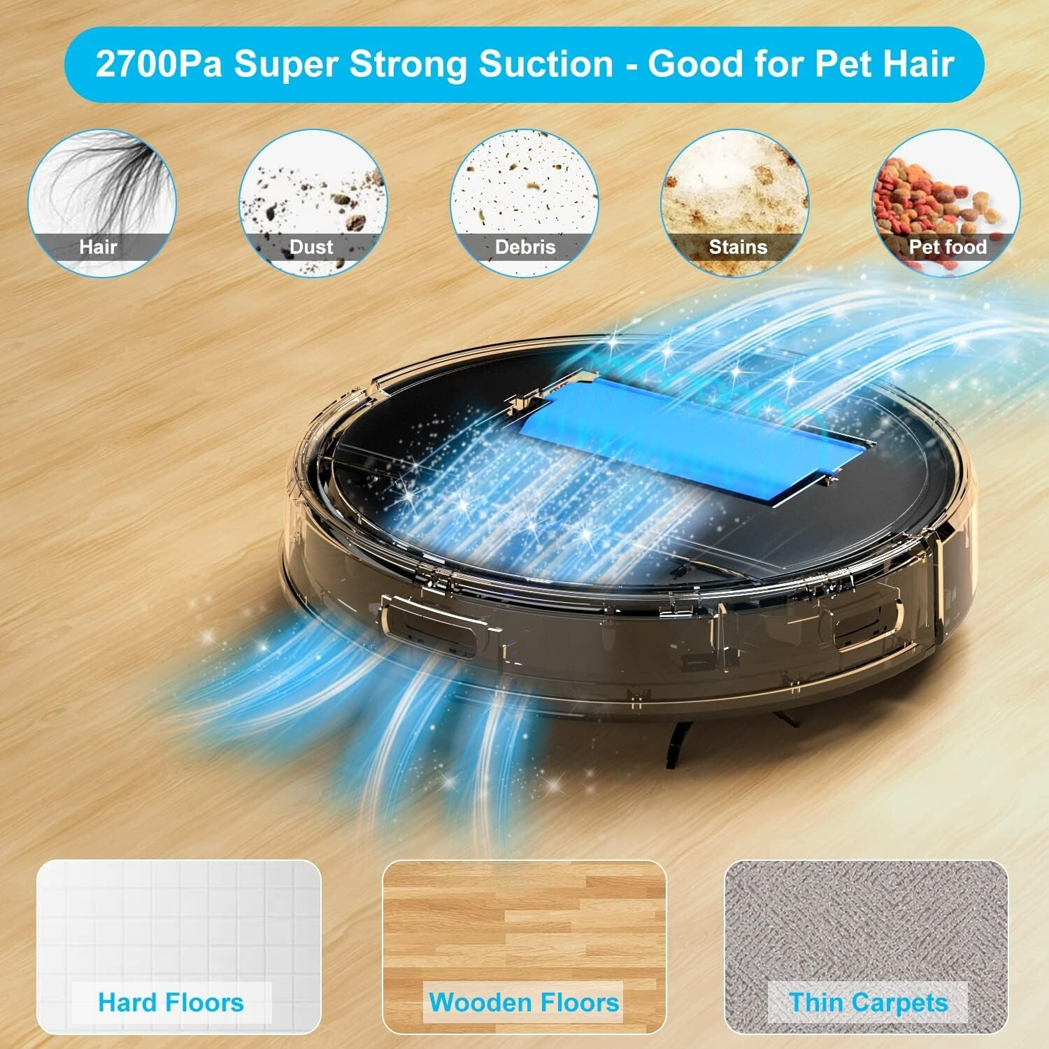 Tikom G7000 Robot Vacuum Cleaner for Pet Hair, Carpets, Hard Floor