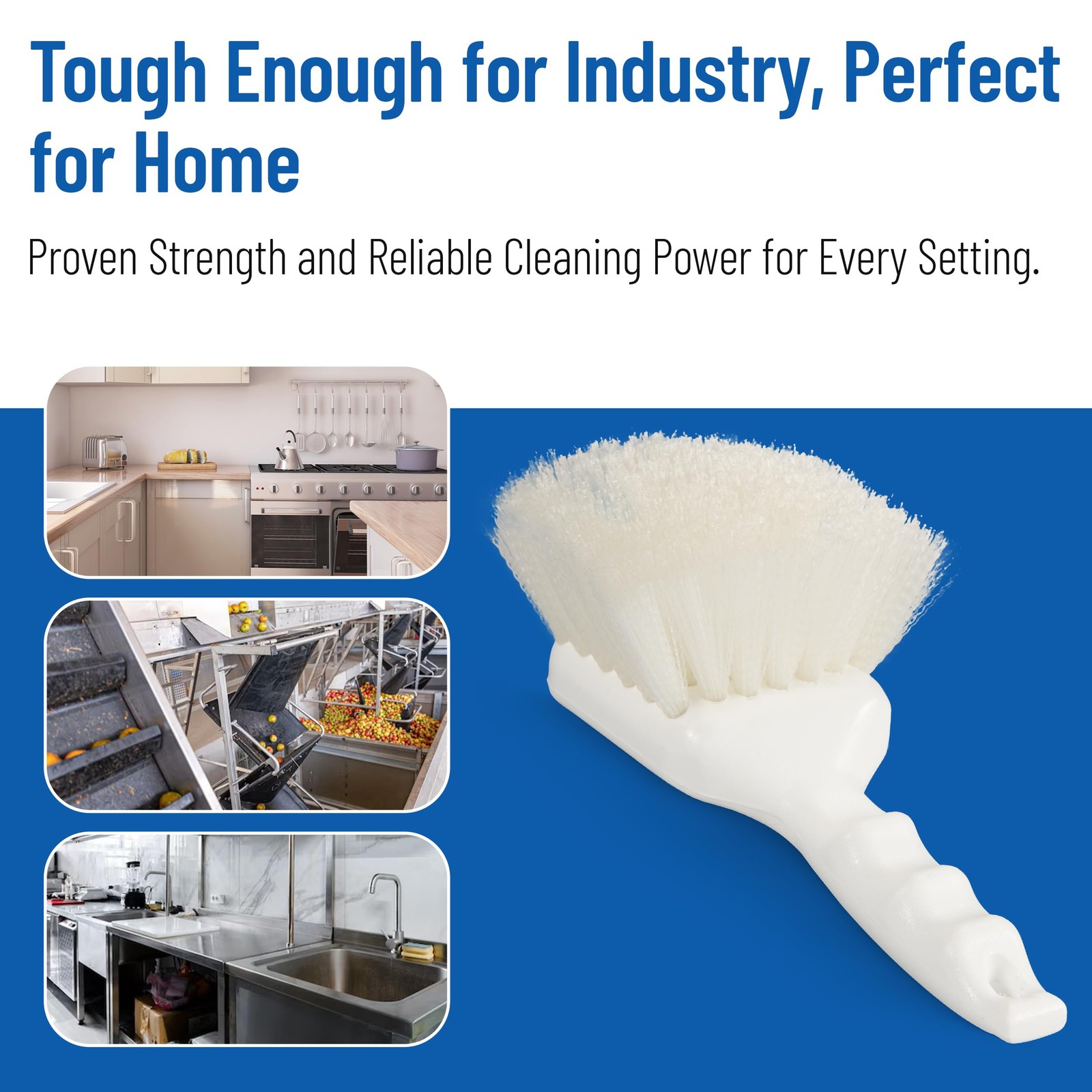 Utility Scrub Brush Plastic Handle Nylon Bristles 2 Inch Trim 8 In White 1 PCS
