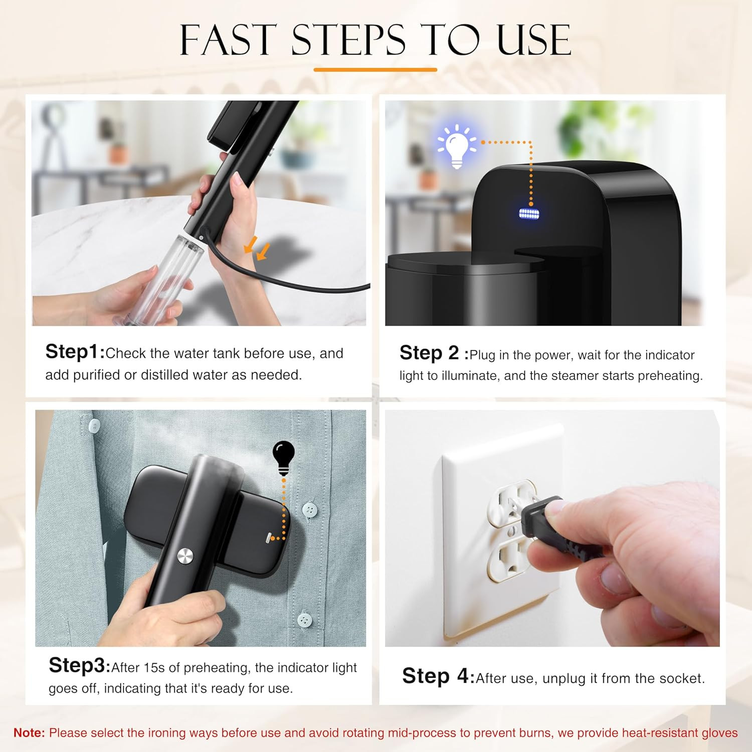 Portable Handheld Clothes Steamer – Fast Heat, Travel-Friendly, 90ml Tank