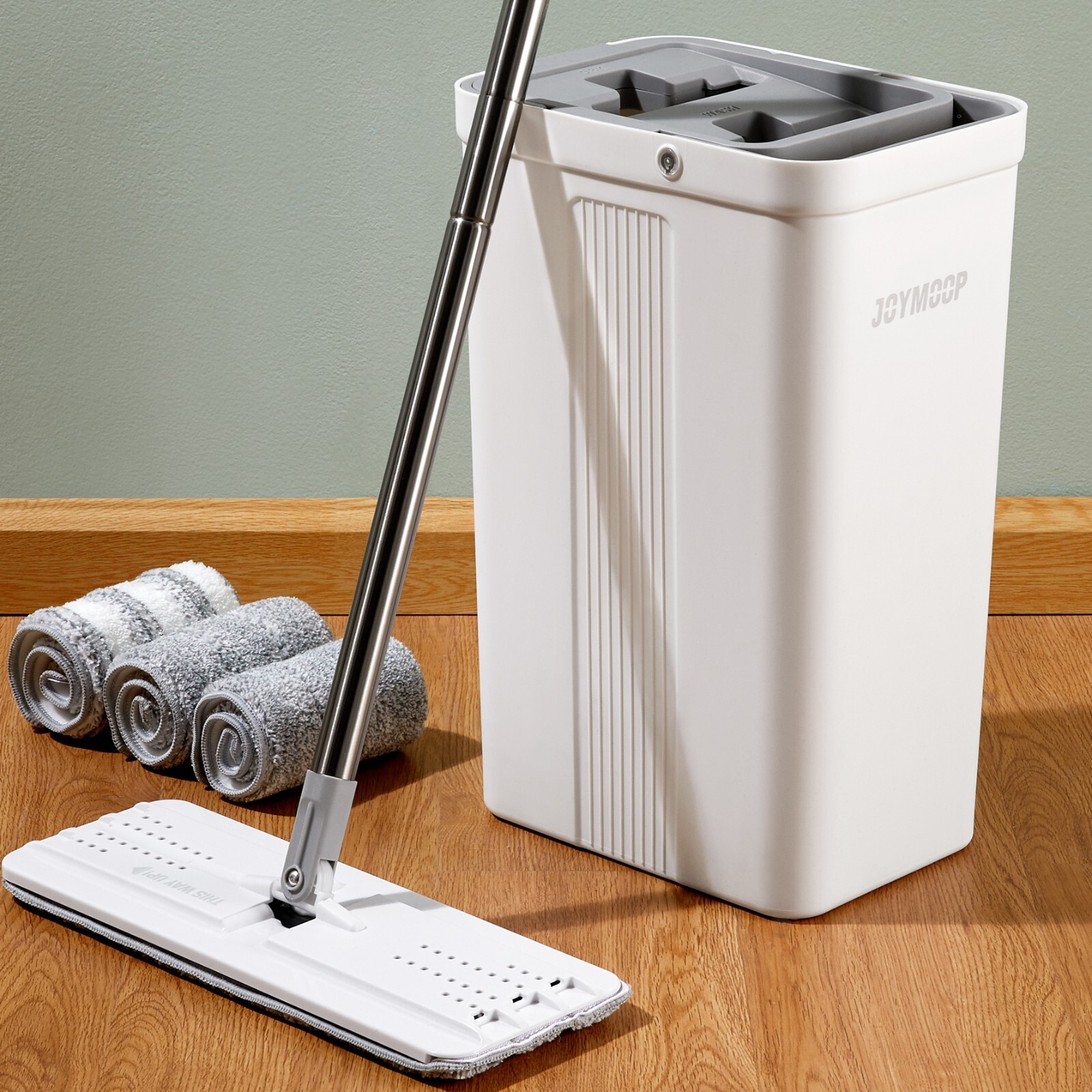 JOYMOOP Flat Mop and Bucket with Wringer Set for Home, Microber Floor Wall Mop