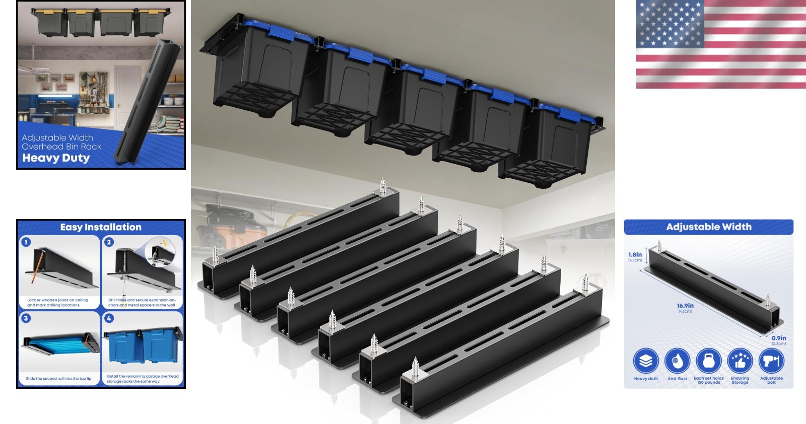 Garage Ceiling Storage Rack Heavy Duty Metal Overhead Organizer for Tote Bins