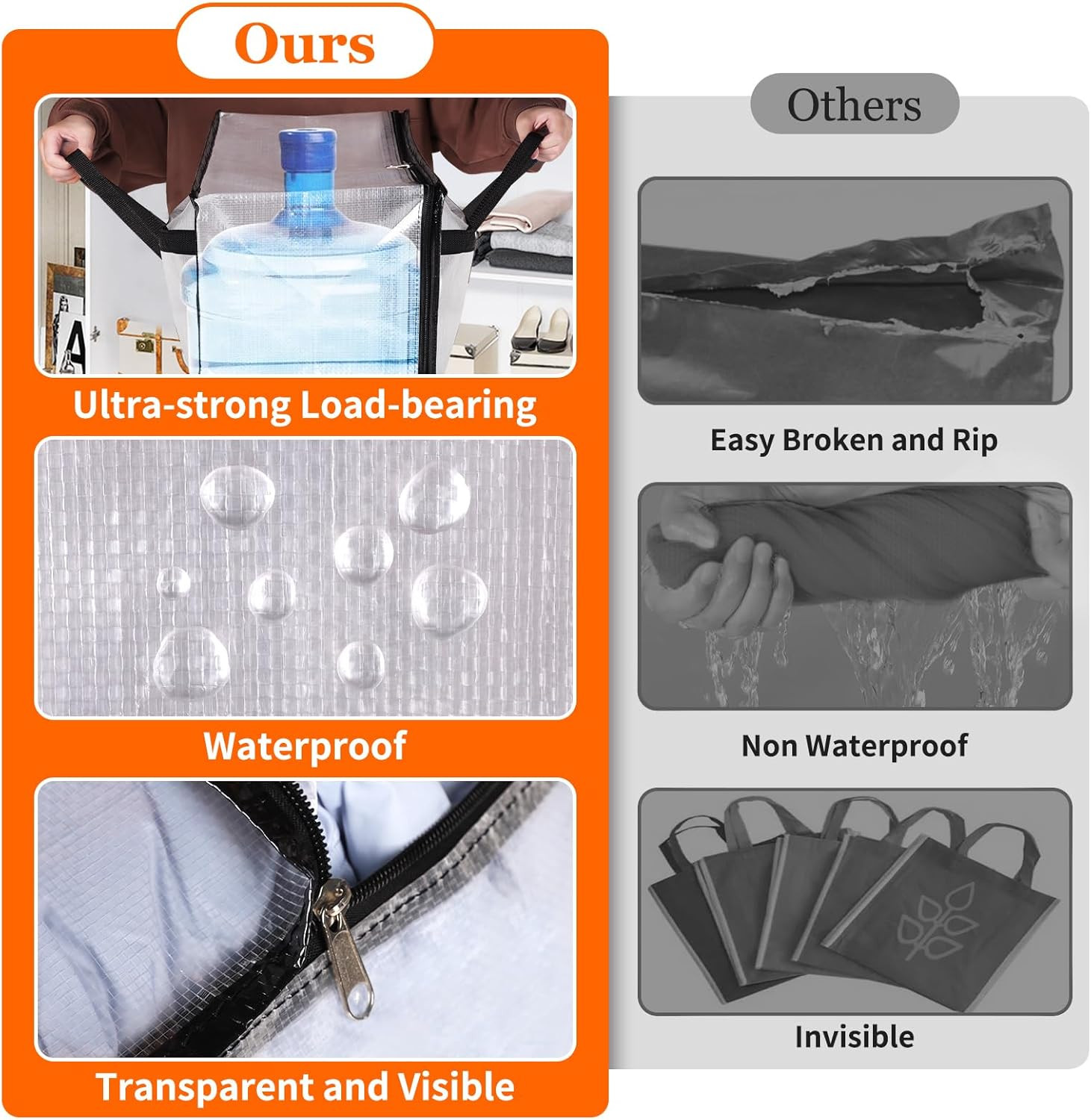 6 Pack Clear Storage Bags for Comforter, Clothes & Bedding, 40L | Plastic Blanke