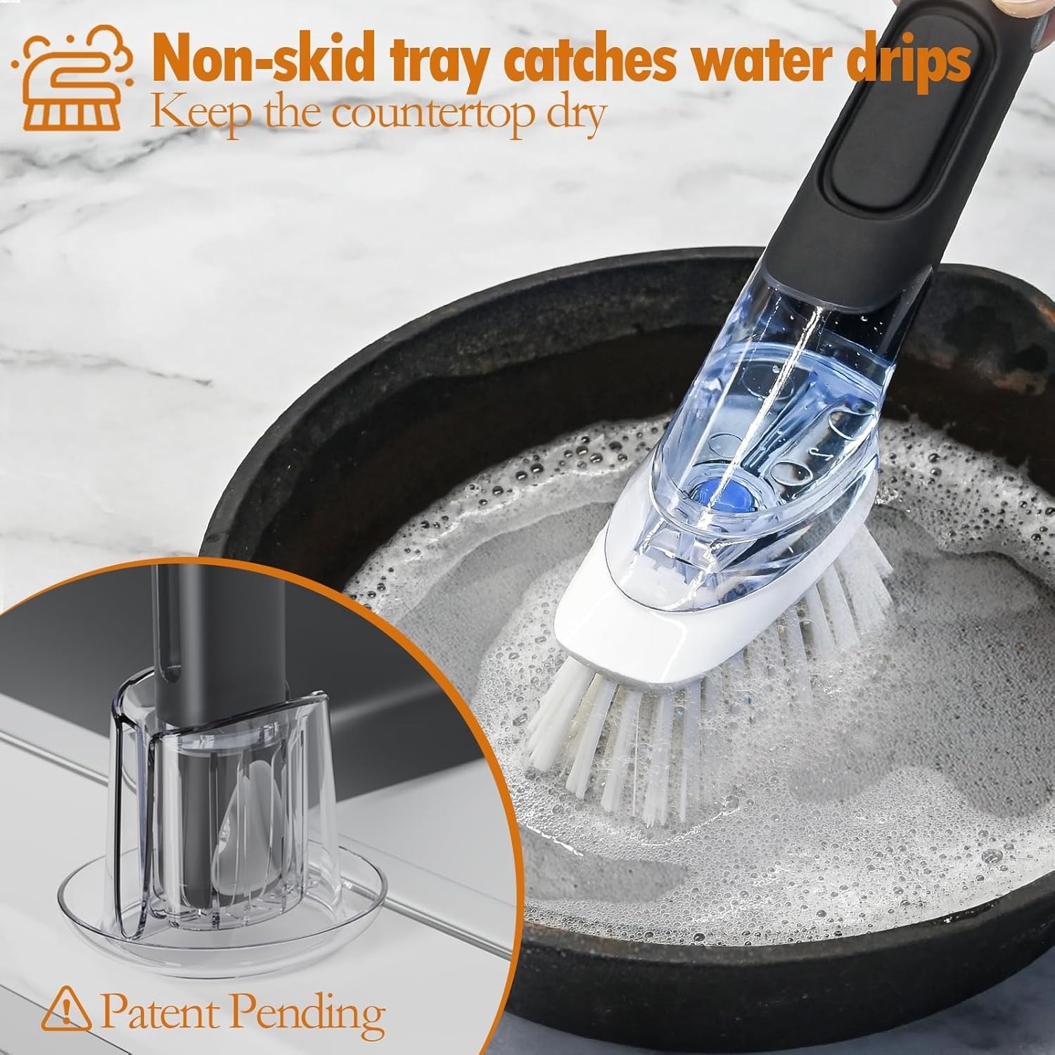 Soap Dispensing Replacement Dish Brush Storage Set with 2 PCS Brush Refills &…