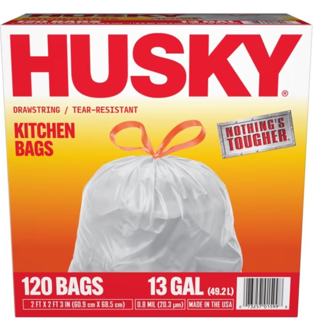 Husky 13 Gallon Tall Kitchen Drawstring Bags, 120 Bags New
