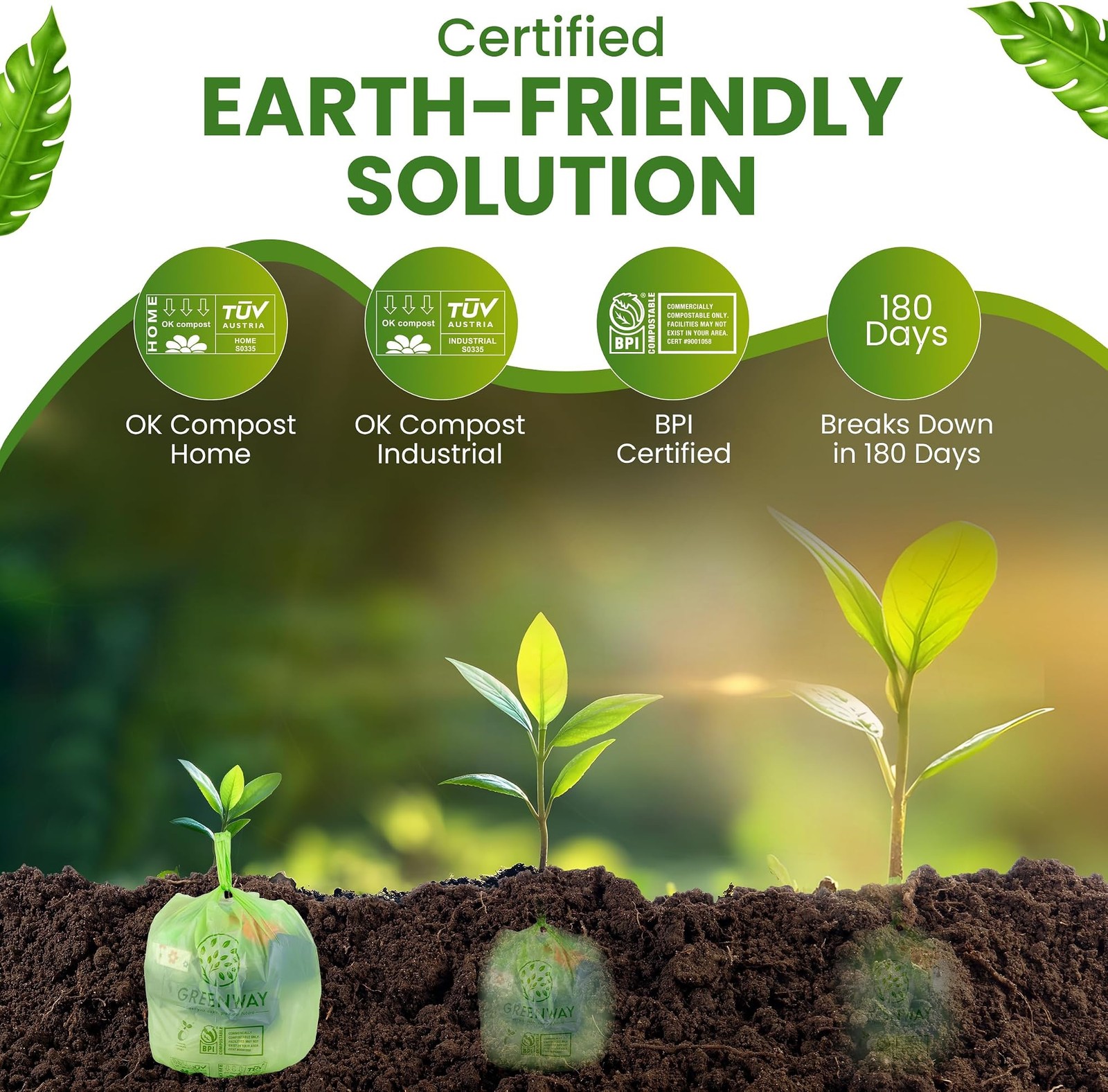 GREENWAY 3 Gallon Compostable trash Bags with Handles,100 Count, Extra Thick …