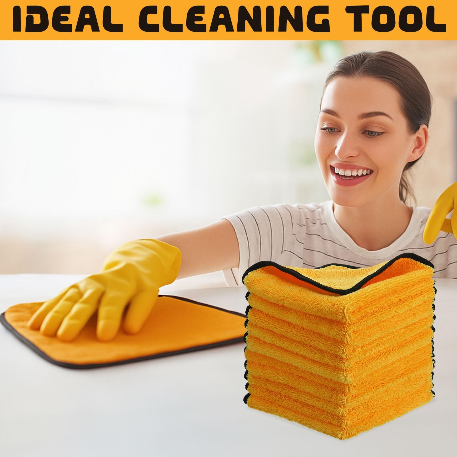 Tallew 12 Pcs Microfiber Towels 16×16 Inch Yellow Car Drying Cloth
