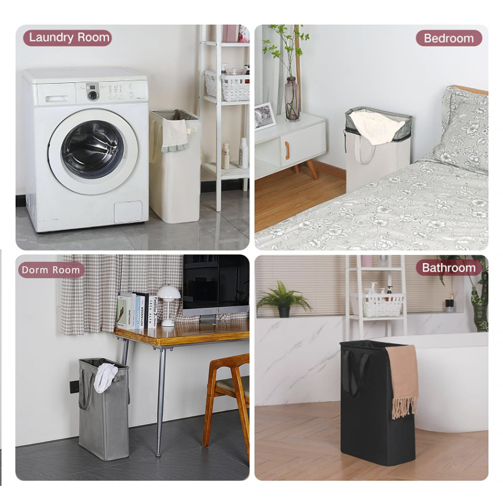 efluky Slim Laundry Basket, Narrow Hamper with 48L without Lid, Grey