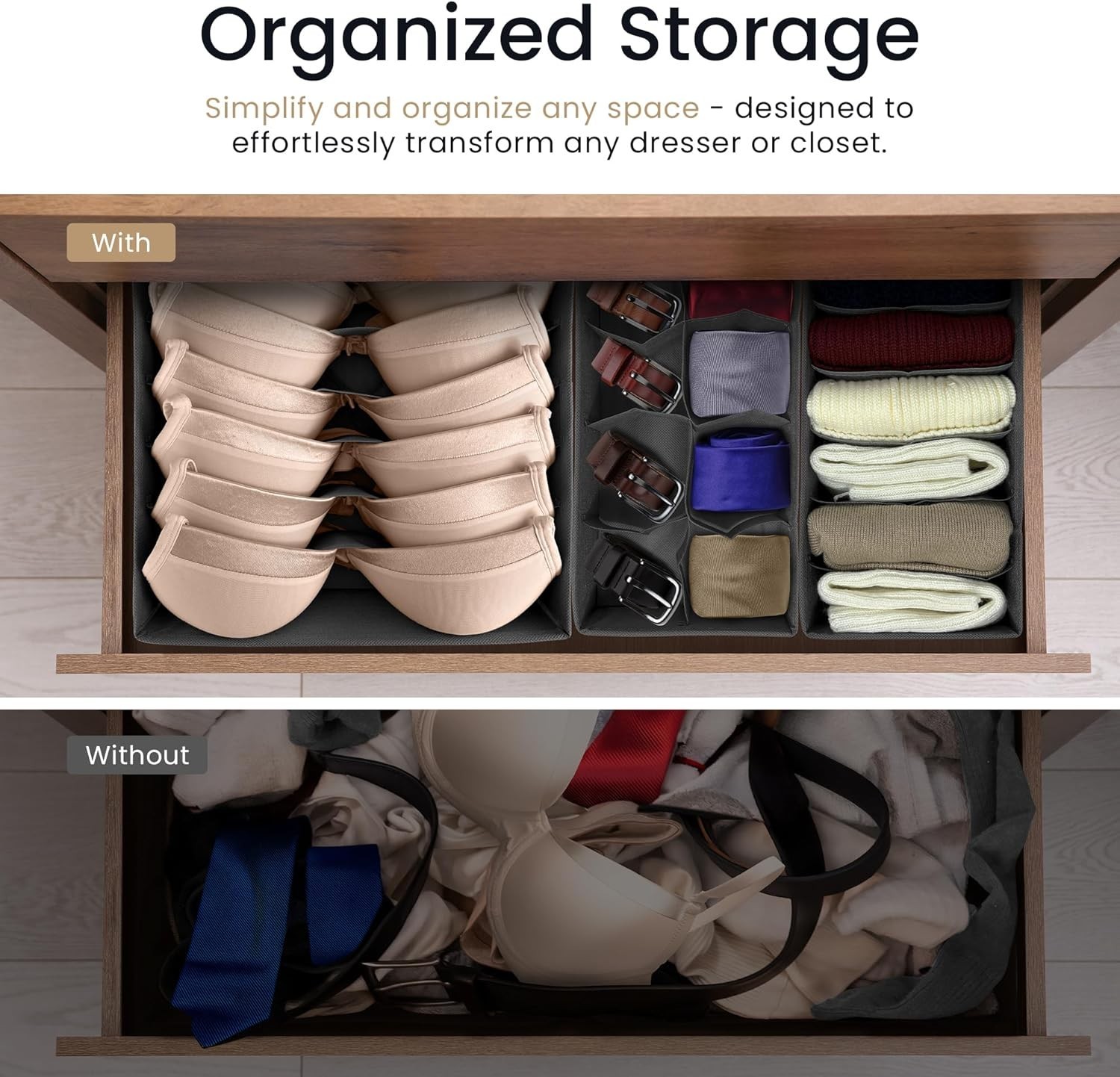 Sock Organizer 14 Pack | 132 Cell Underwear Organizer | Drawer Dividers for U…