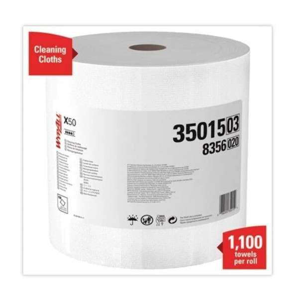 WypAll X50 Cloths, Jumbo Roll, 13.4 x 9.8, White, 1,100/Roll
