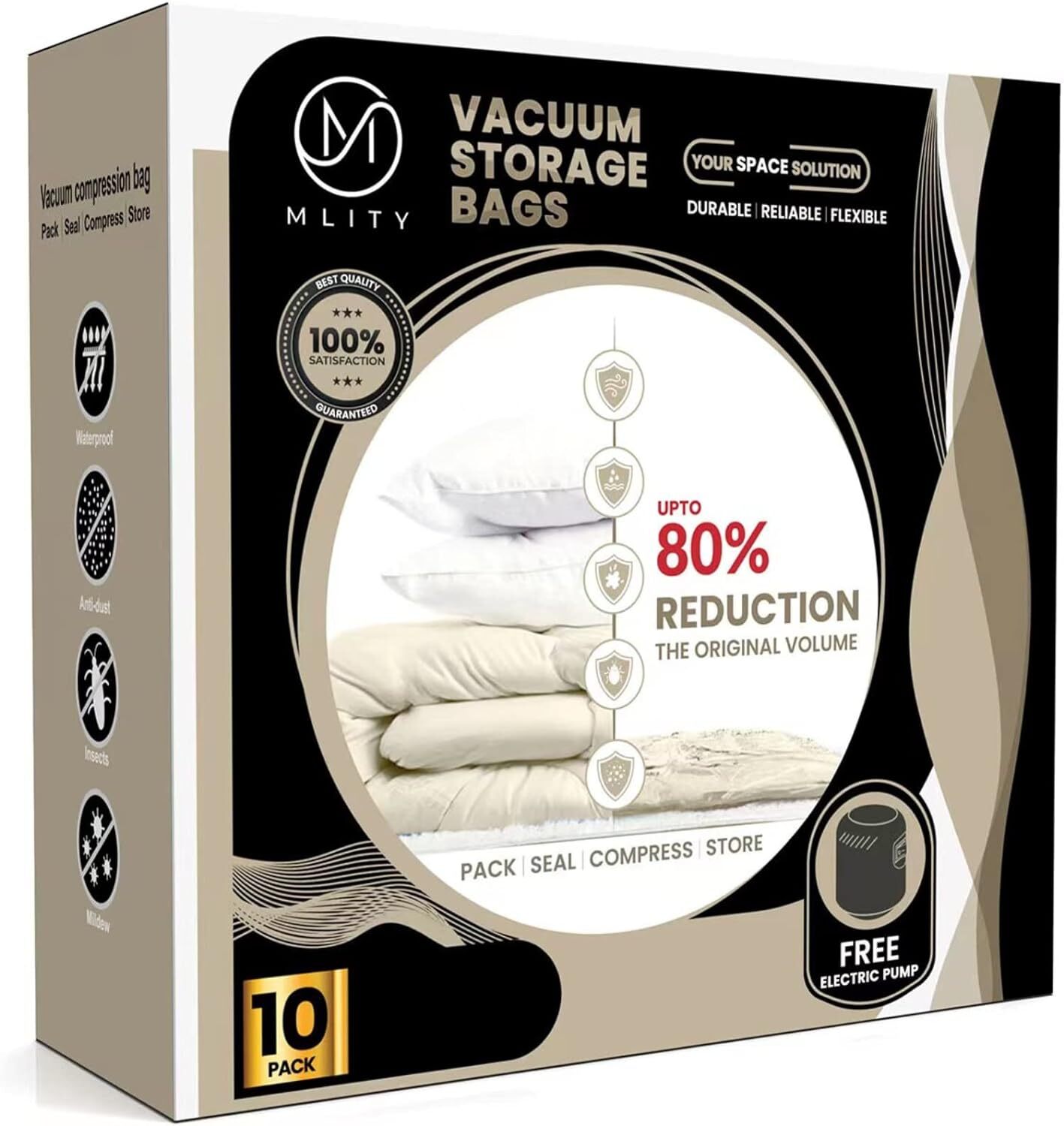 Vacuum Storage Bags with Electric Air Pump, 10 Pack (2 x Jumbo, 4 x Medium, 4 x