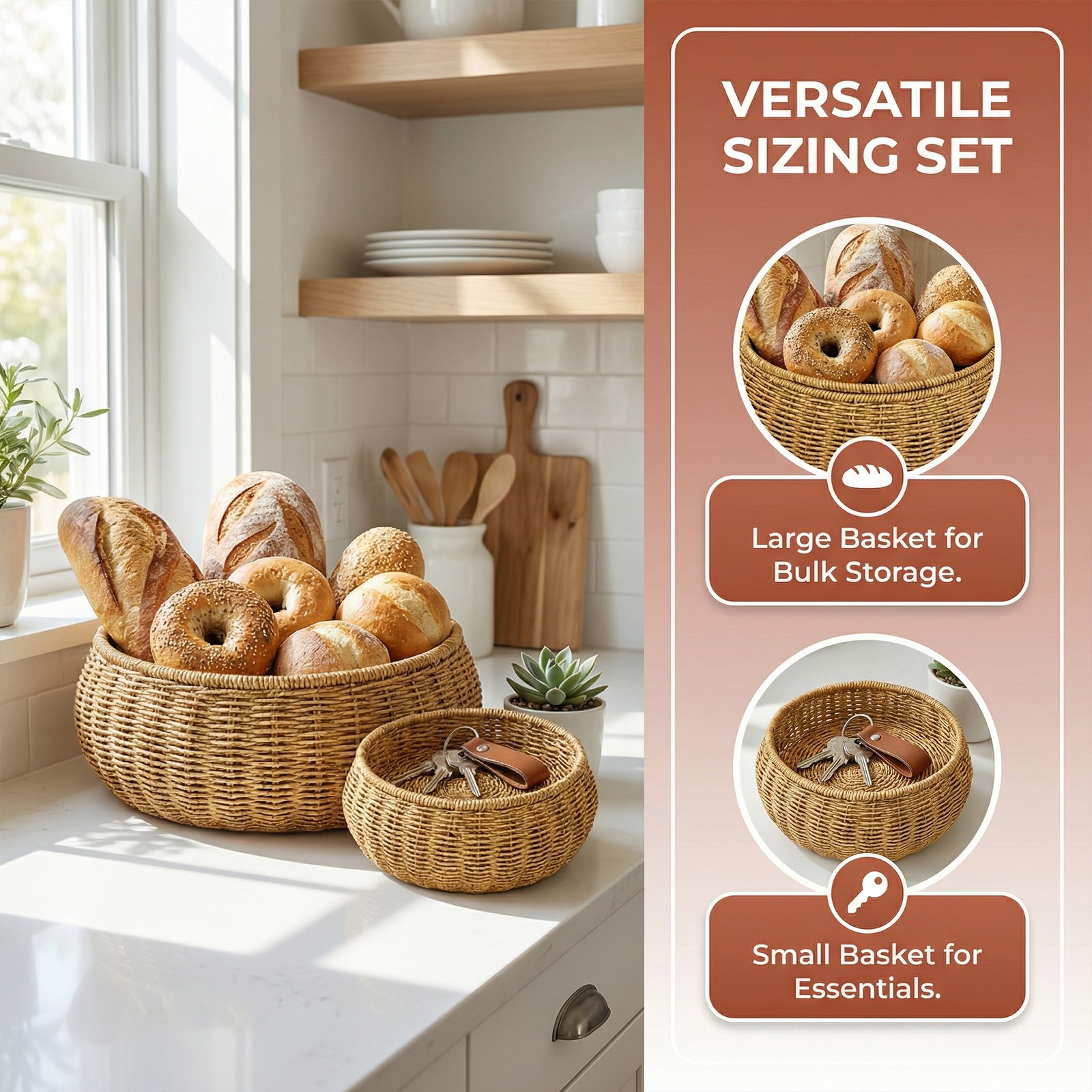 Round Rattan Boxes Weaving Decorative Shelf Basket Ideal for Picnics & Dining