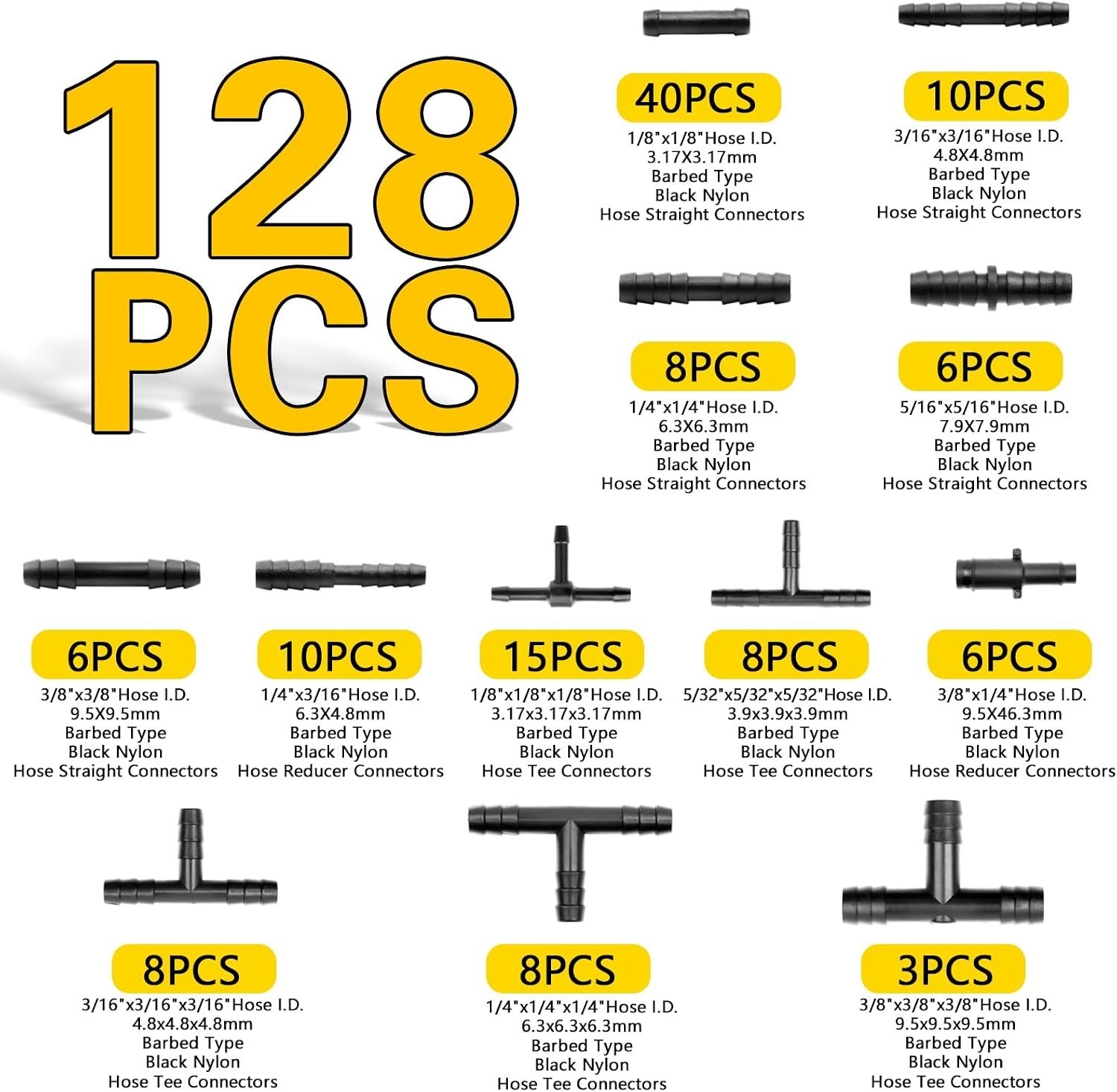 High-Performance Silicone Vacuum Tubing Kit 6.6FT with 128 Connectors – 6 Sizes