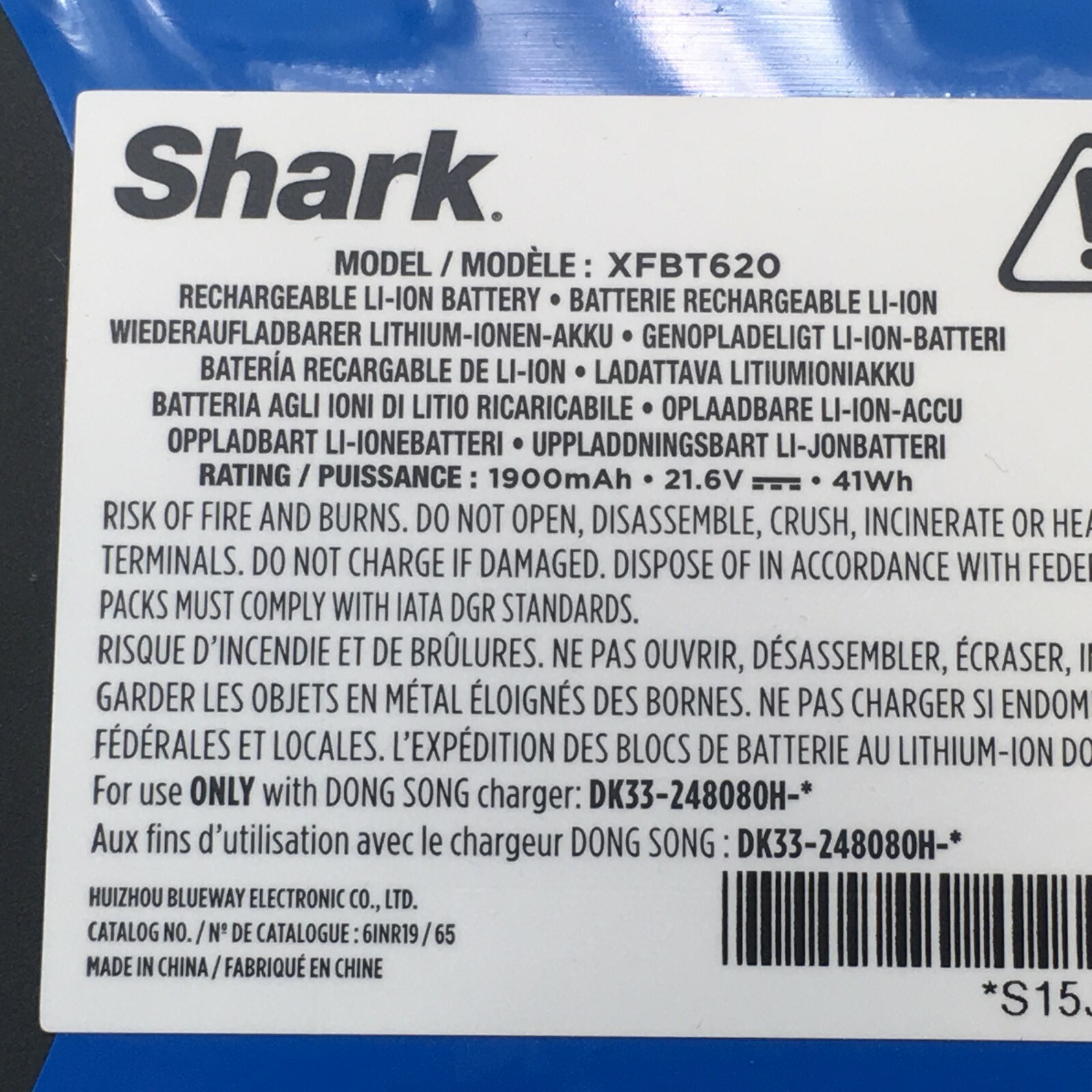 Genuine Shark IX141 IX140 IZ140 IZ142 RECHARGEABLE BATTERY 21.6V 1900mAh OEM