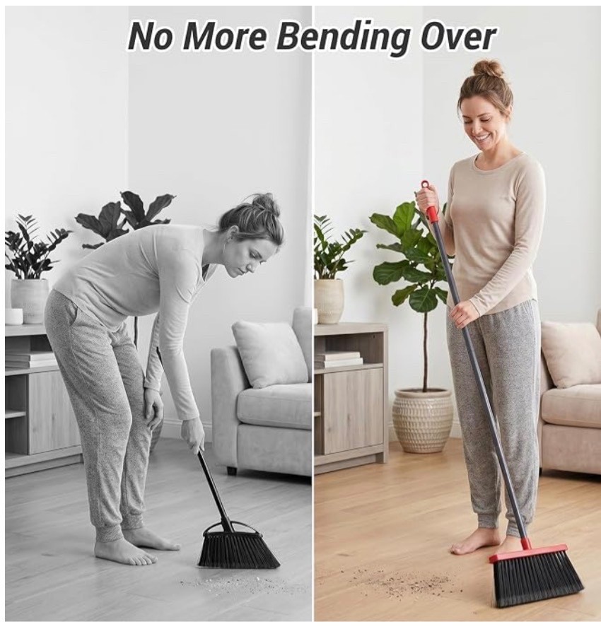 Broom Dustpan Set Long Handle Self Cleaning Pet Hair Dust Indoor Outdoor
