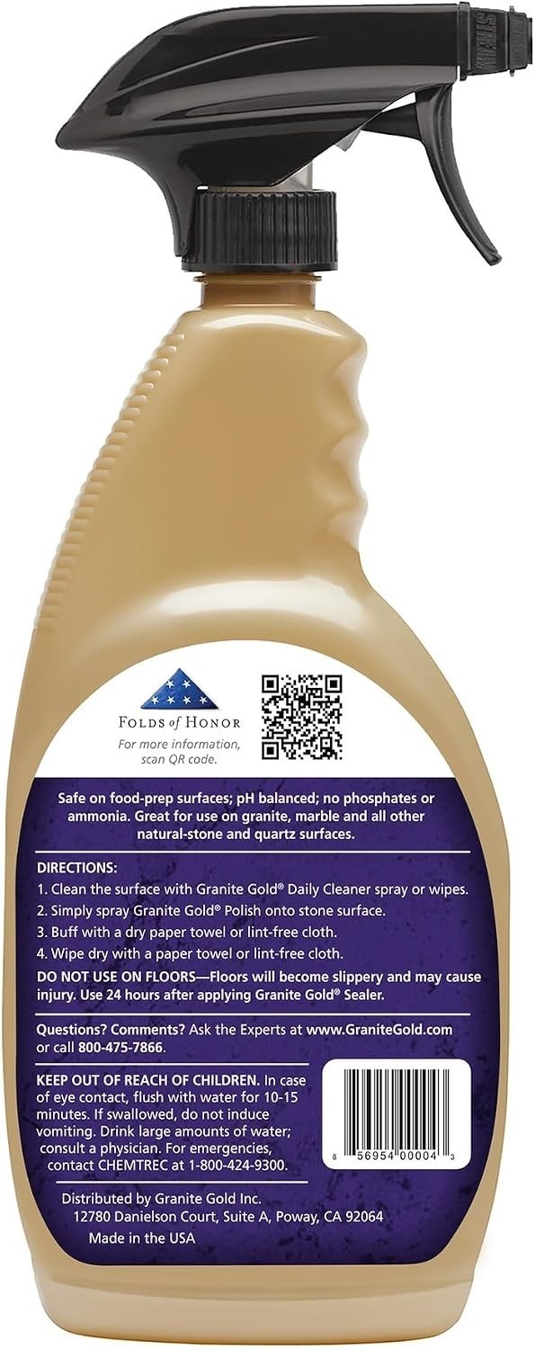 Natural Stone Cleaner Spray – 24 Oz Polish for Marble & Travertine Surfaces
