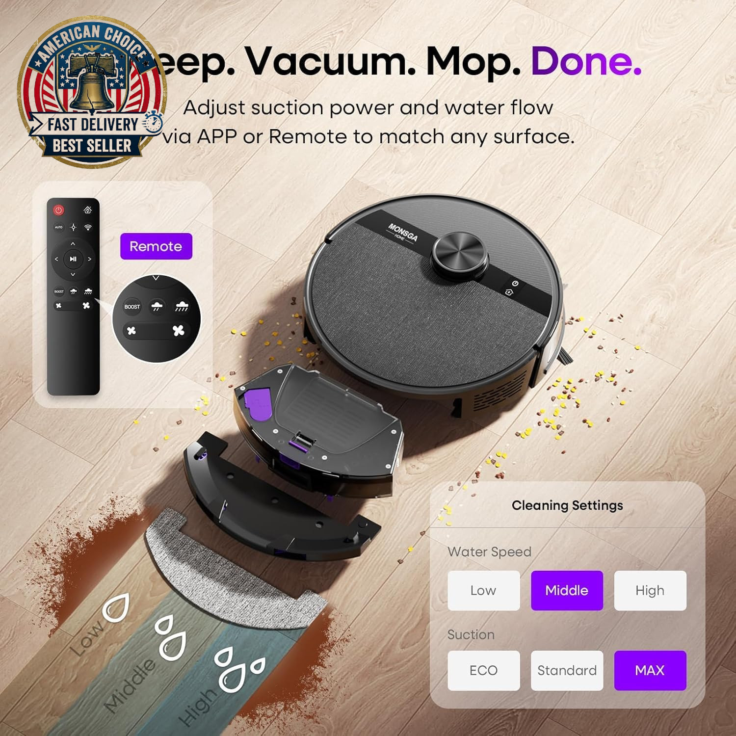 Robot Vacuum and Mop Combo, 7000Pa Robotic Vacuum with Lidar Navigation, 180Mins