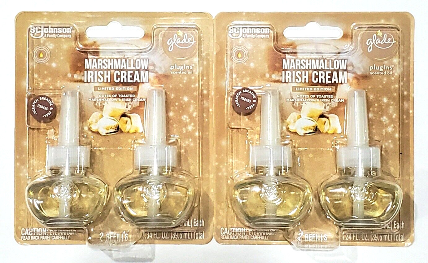 2 Packs Of 2 Glade Marshmallow Irish Cream Plugins Scented Oil refills