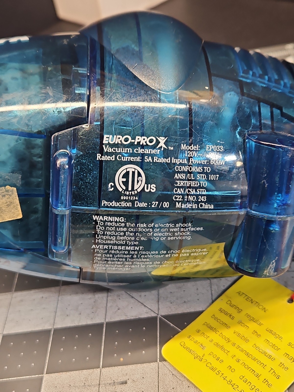 Shark Euro-Pro X Handheld Vacuum 600W Blue Corded Lightweight Small Home Cleaner