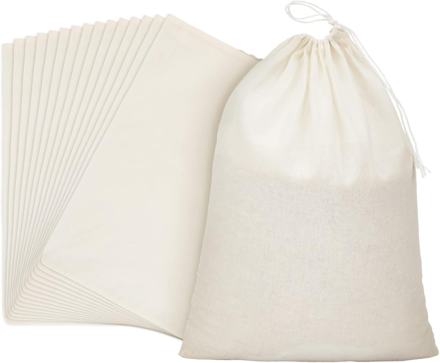 15 Pcs Muslin Bags 8×10 Inches, Cotton Drawstring Bags Fabric Gift Pouches Bulk
