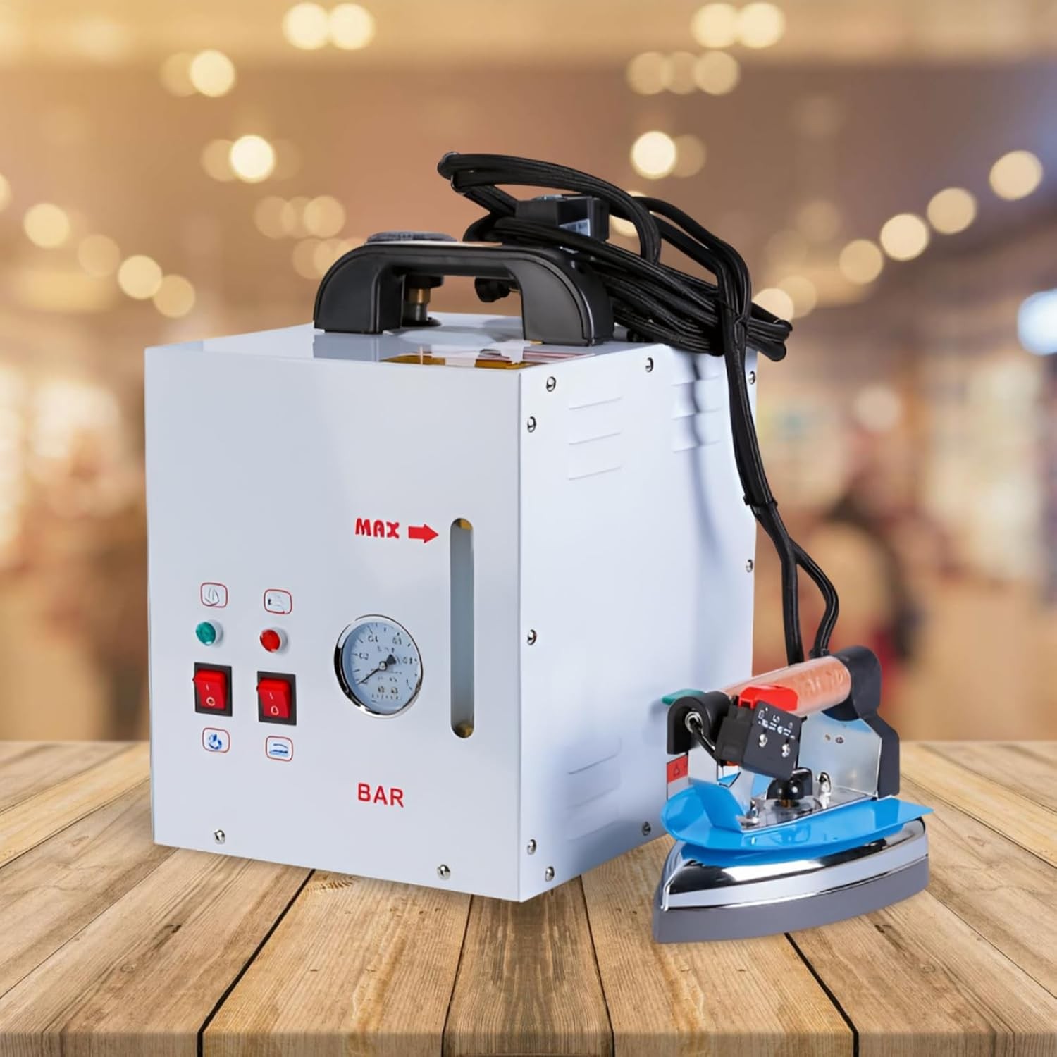Electric Steam Iron 4L Boiler Commercial Dry Cleaner 1600W Booster w Drain Valve