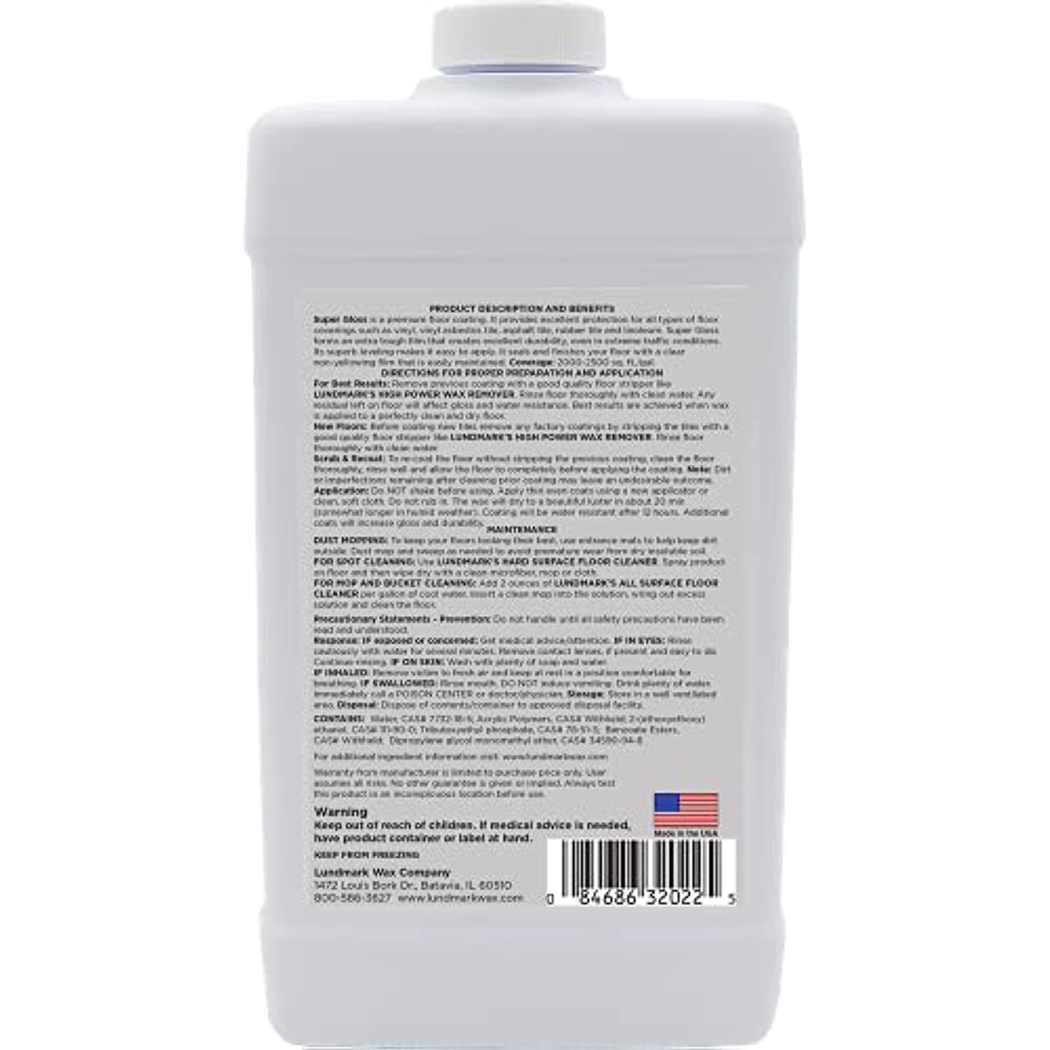 Lundmark Super Gloss Acrylic, Extra Heavy-Duty Hard Finish Floor Wax, 32-Ounce,