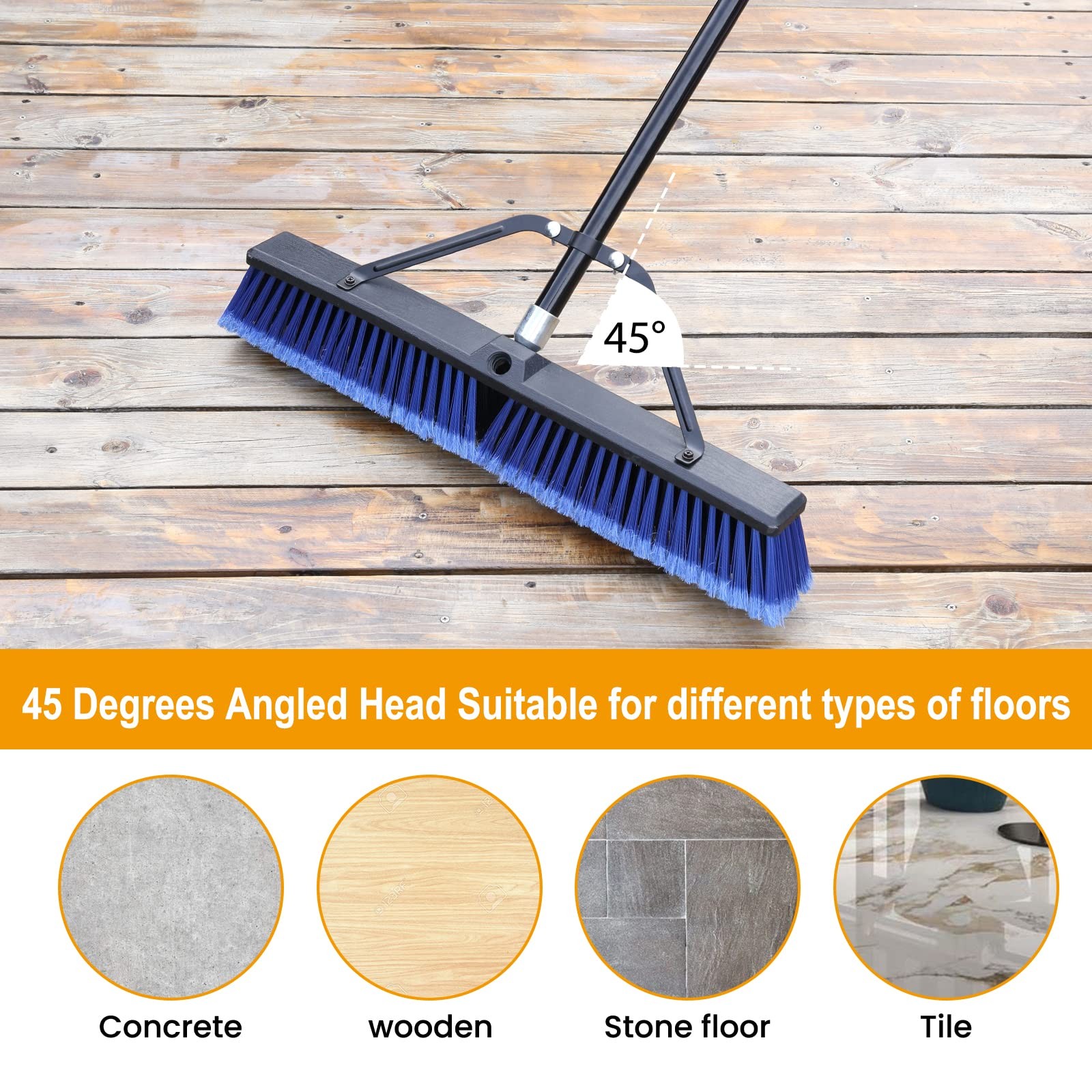24 Inch Push Broom Outdoor Deck Driveway Garage Yard Patio Concrete Floor Blue