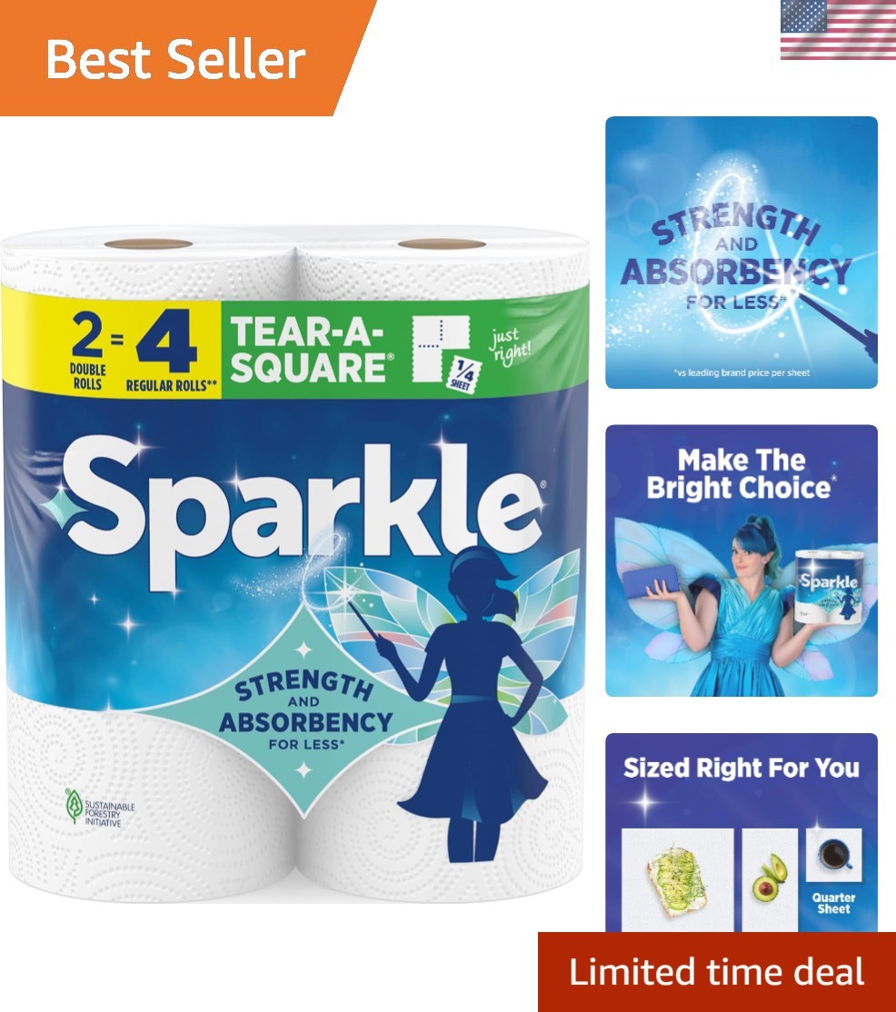 Eco-Friendly Sparkle Tear-A-Square Paper Towels – 2 Rolls, 220 Absorbent Sheets