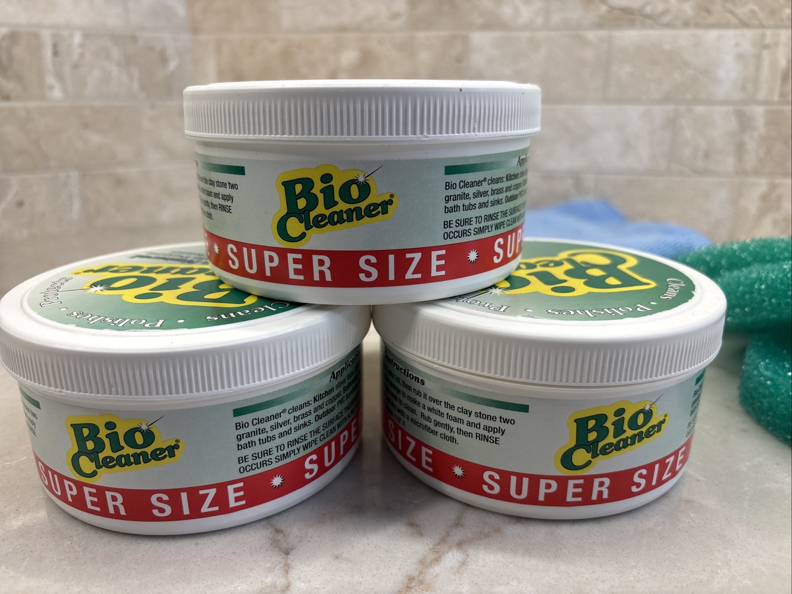 QTY 3 Bio Cleaner Clay Multi-Purpose Cleaner 17.5 oz Super Size Sponges & Cloths