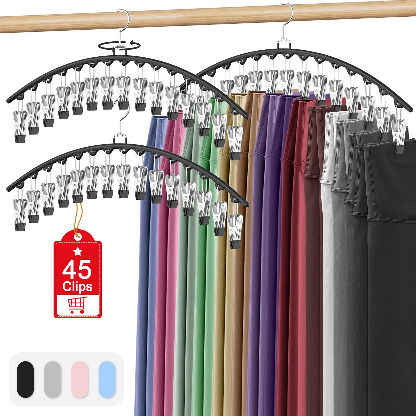 3 Pack Legging Organizer For Closet Hanging Pants Hangers With 15 Clips Holds 45