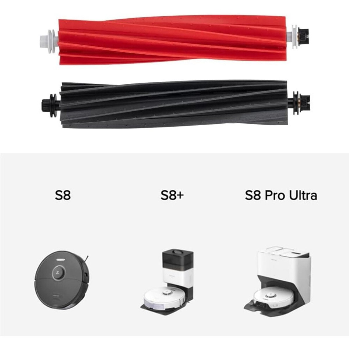 1 Set Main Brushes Compatible with Roborock S8, S8+, S8 Pro Ultra, Q5 Black/Red