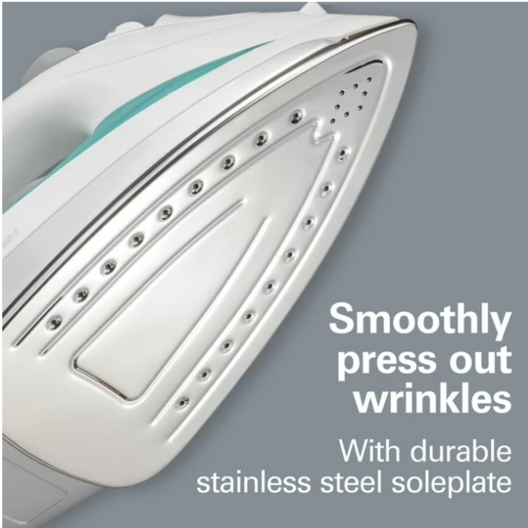 Hamilton Beach Steam Iron for Clothes with Stainless Steel Soleplate, Retractabl