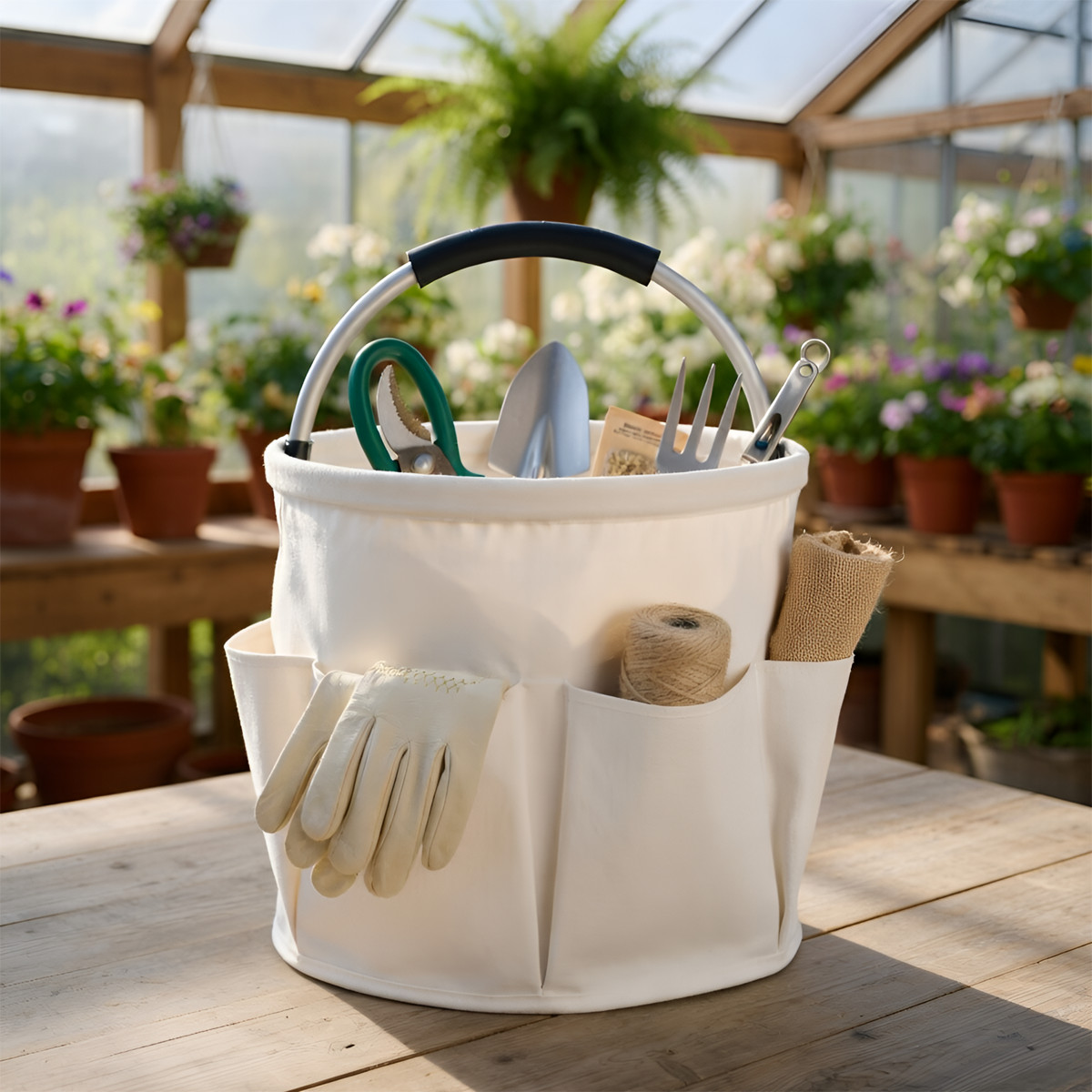 Cleaning Caddy Organizer Bag with Handle Waterproof Oxford Cloth Storage white