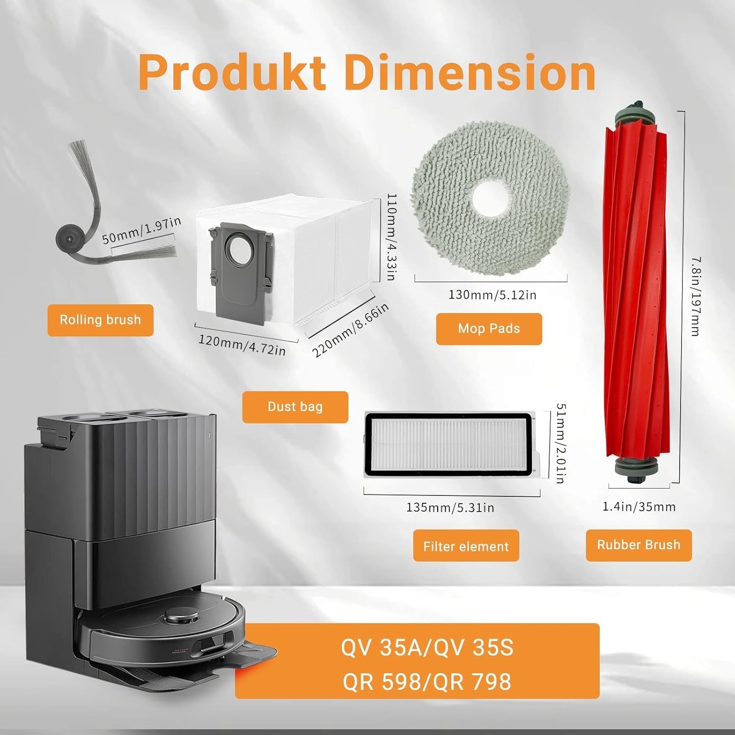 Replacement Parts Kit for Roborock Qrevo Series QV35A QV35S Qrevo S Pro Robot…