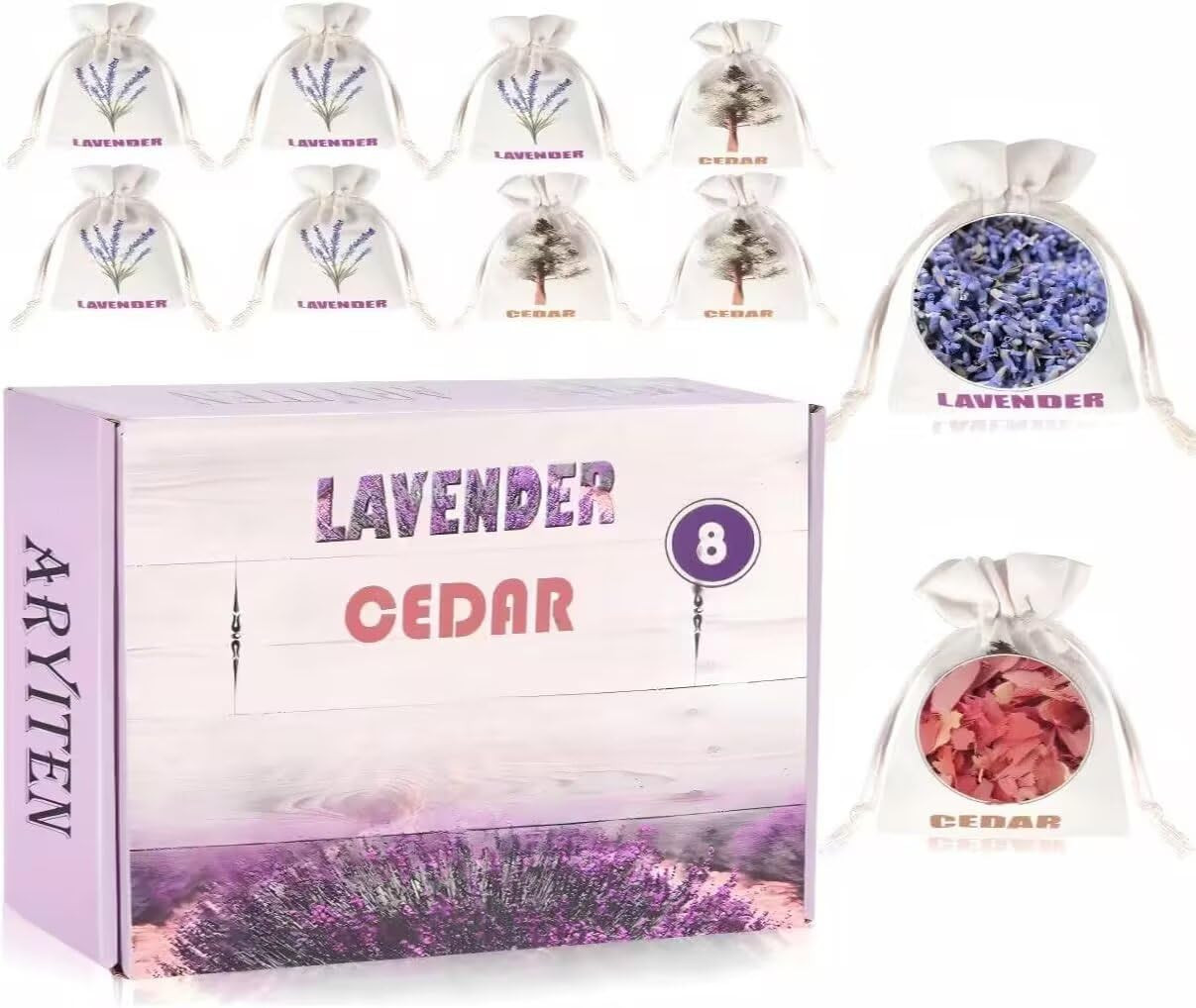 8 Pack Cedar Chips and Natural Dried Lavender Sachets Bags – Stop Clothes Damage