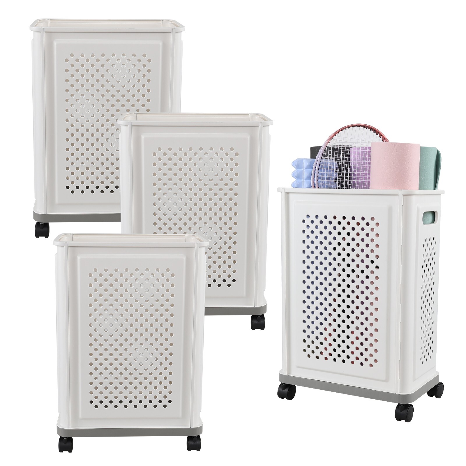 4 Packs Yoga Mat Plastic Laundry Hamper 38L Narrow Laundry Basket with Wheels