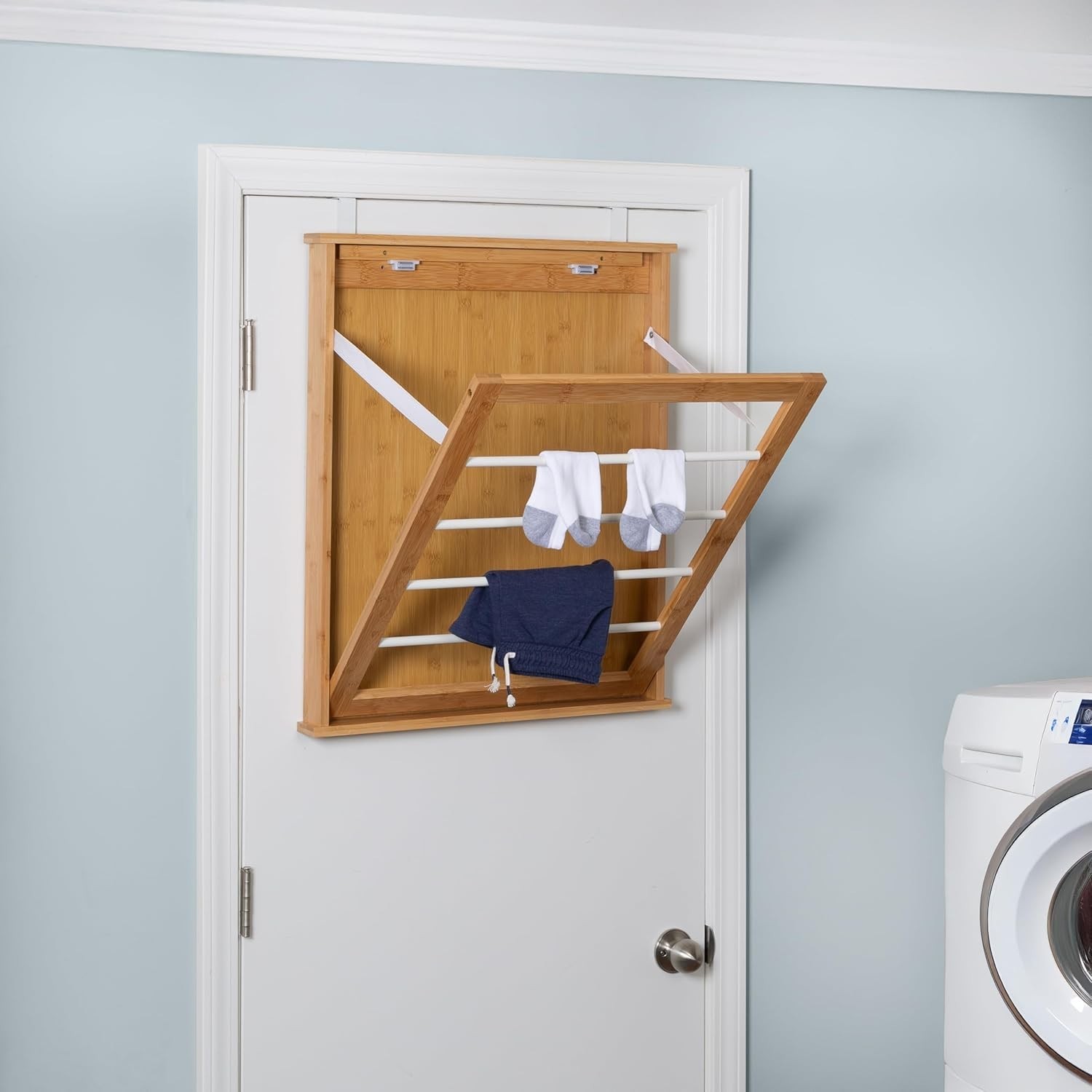 Wall-Mounted Clothes Drying Rack Bamboo Collapsible 23 in W x 27.25 in H