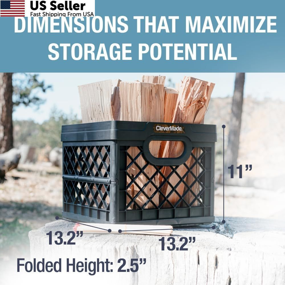 CleverMade Collapsible Milk Crate 25L (6.6 Gal), 50 lb 1 Pack, Obsidian