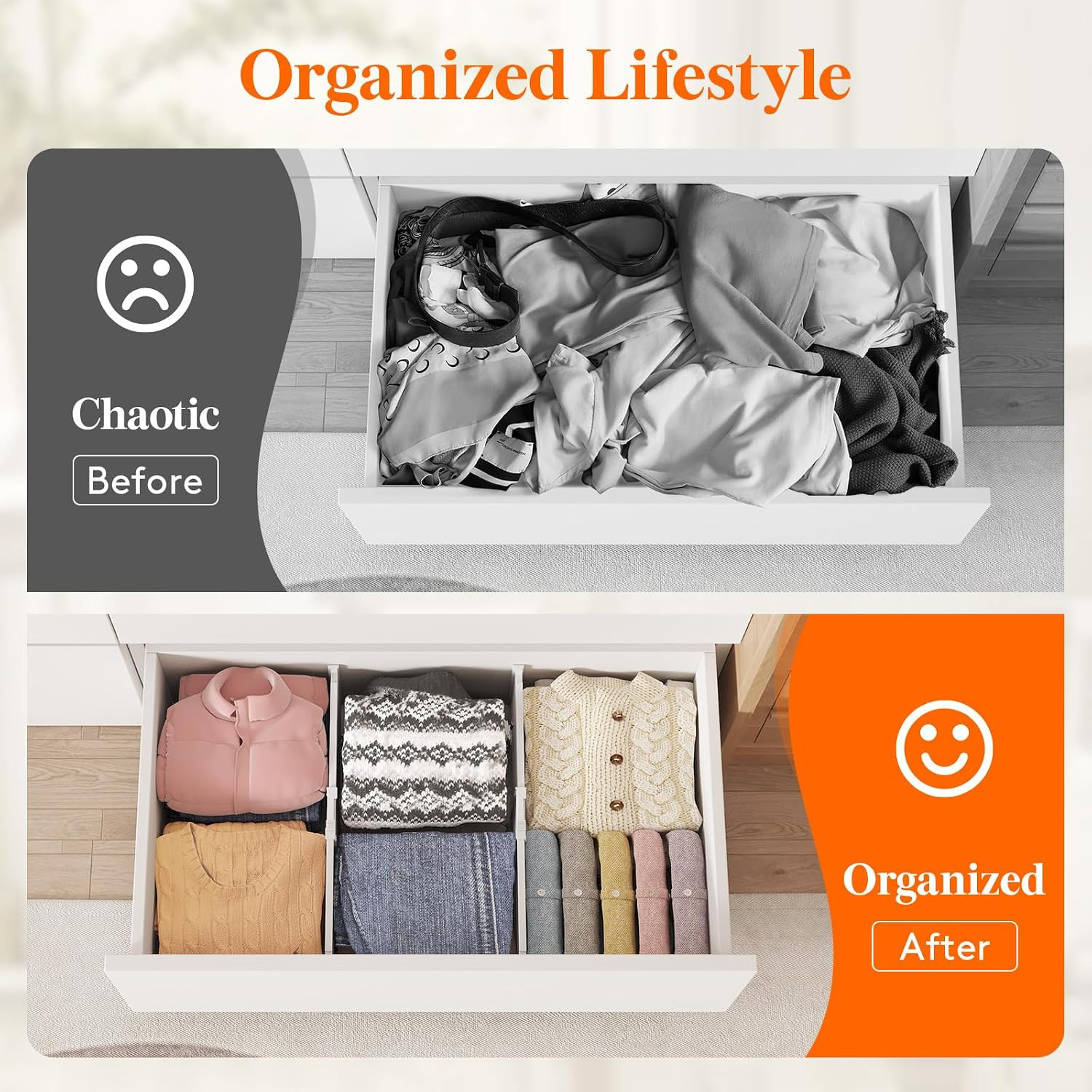 8″ Tall Drawer Dividers, Adjustable Deep Drawer Organizer Clothes | 4 Pack 13.8″