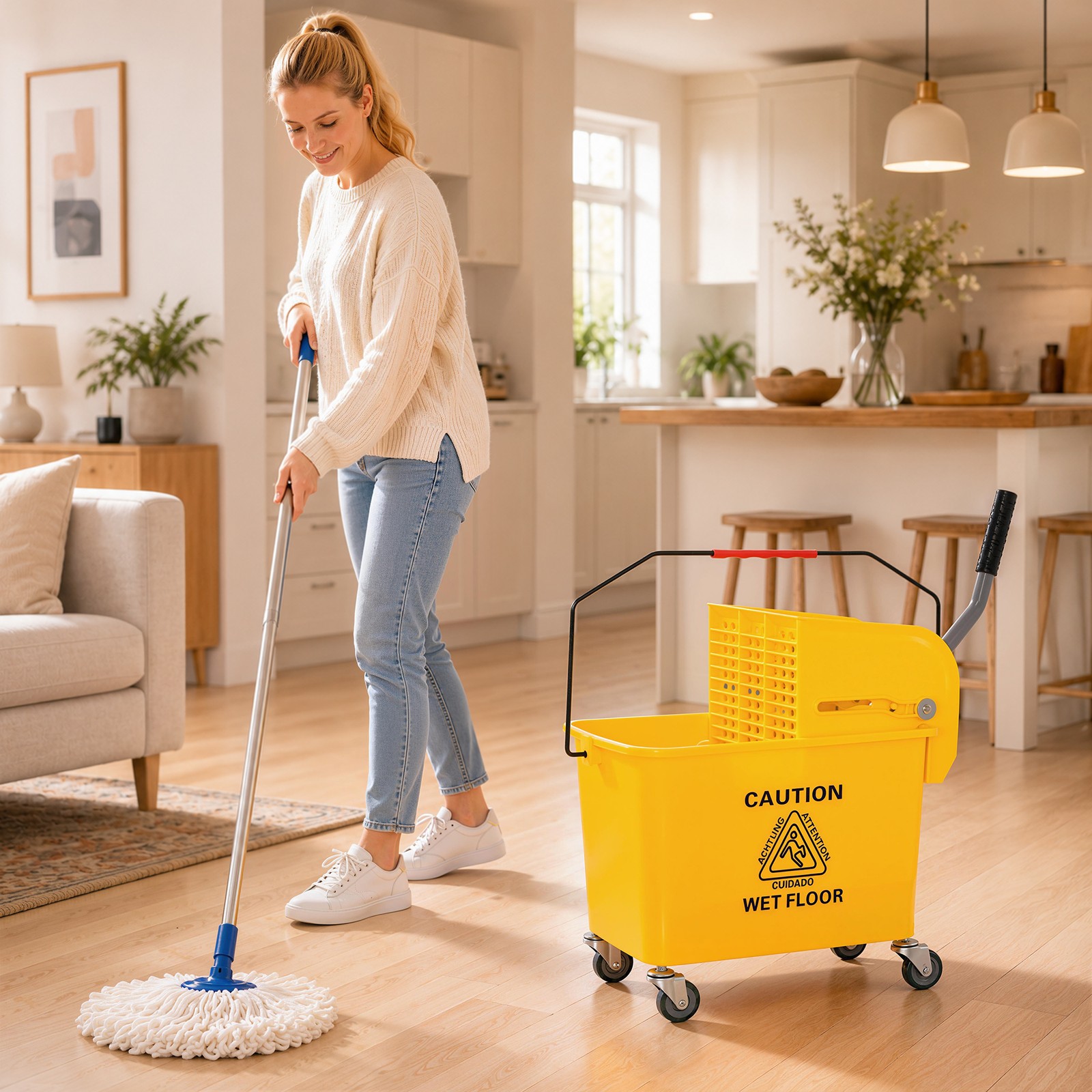 5 Gallon Mini Press Mop Bucket with Wringer 20L Rolling Cart Yellow