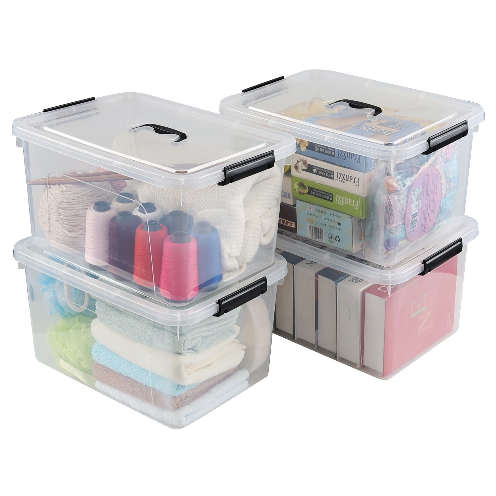 Cand 4 Pack 18 L Plastic Storage Bin with Lid, Clear Latching Box