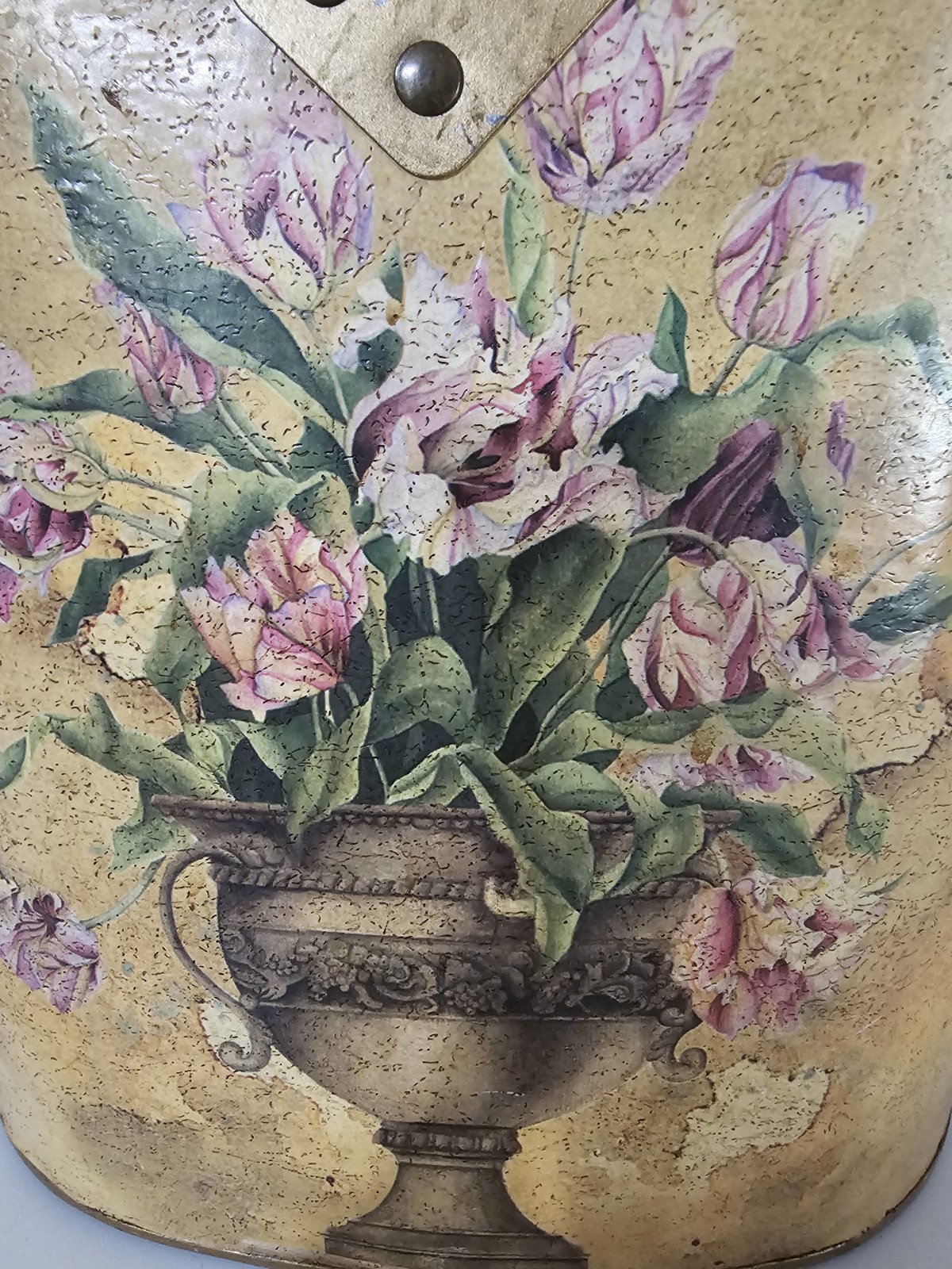 Waste Basket Metal Bucket Distressed Yellow Floral