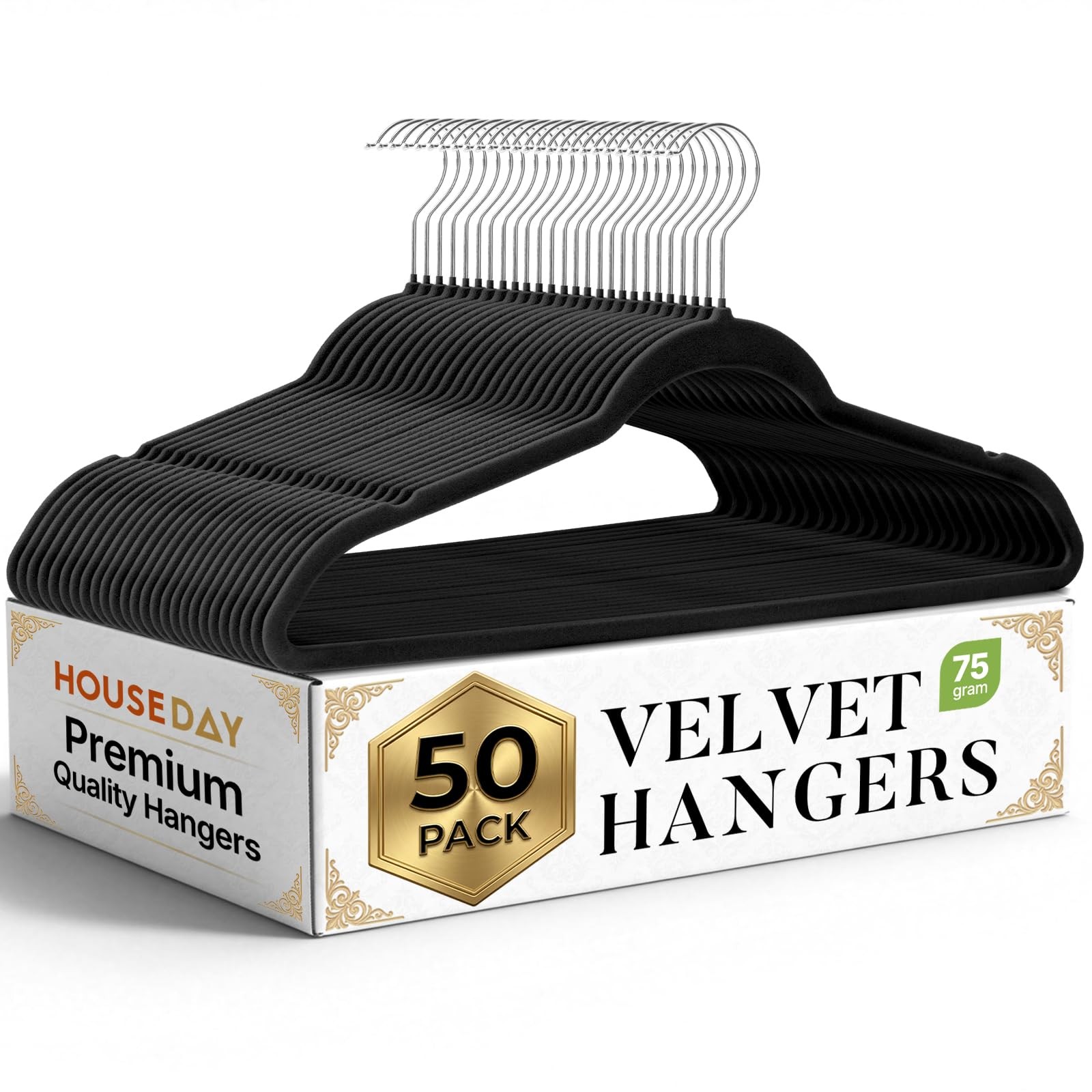 Black Velvet Hangers 50 Pack, Non Slip Clothes Hangers 17.25 inch