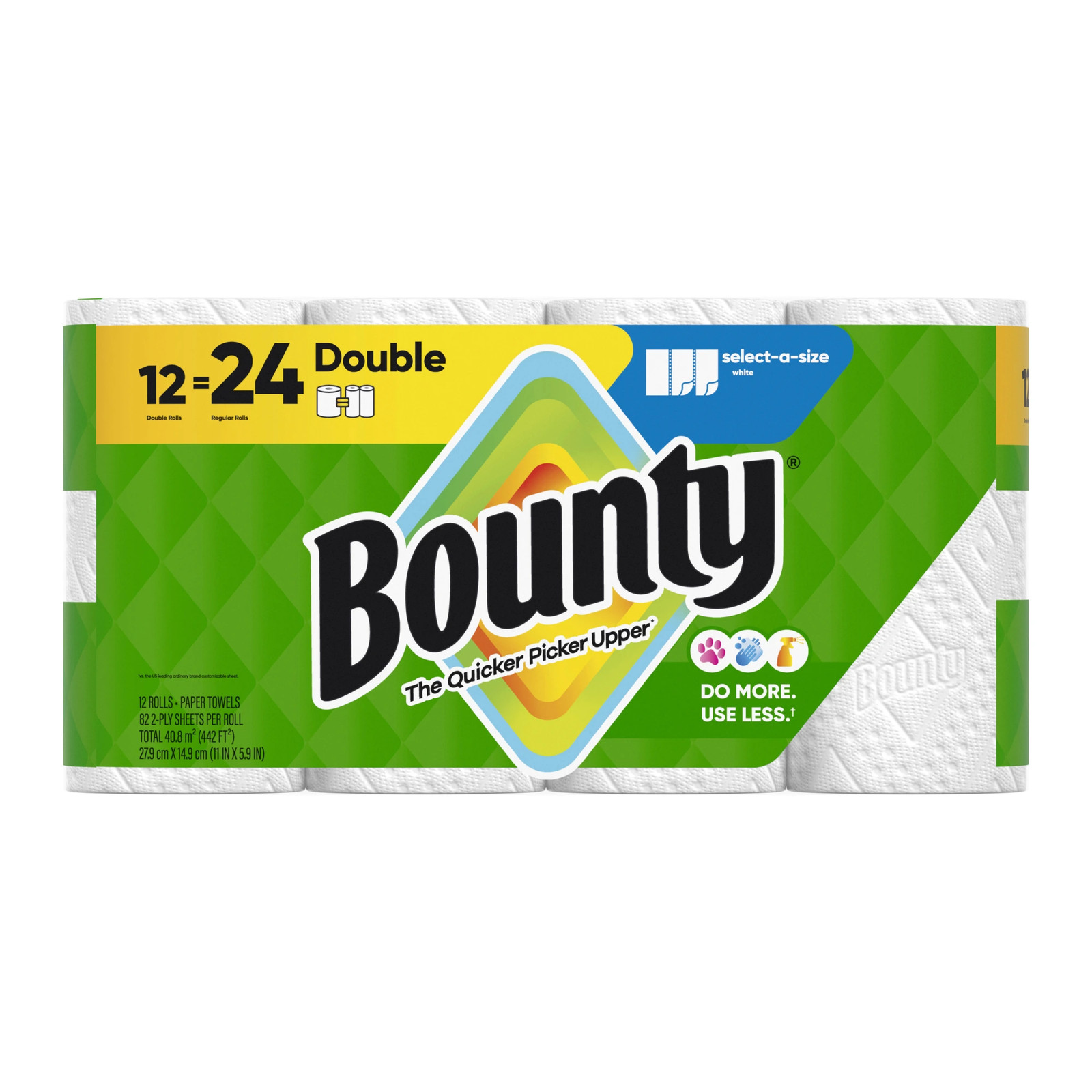 Bounty Paper Towels Select-A-Size Double Rolls, 12 Rolls Total, White