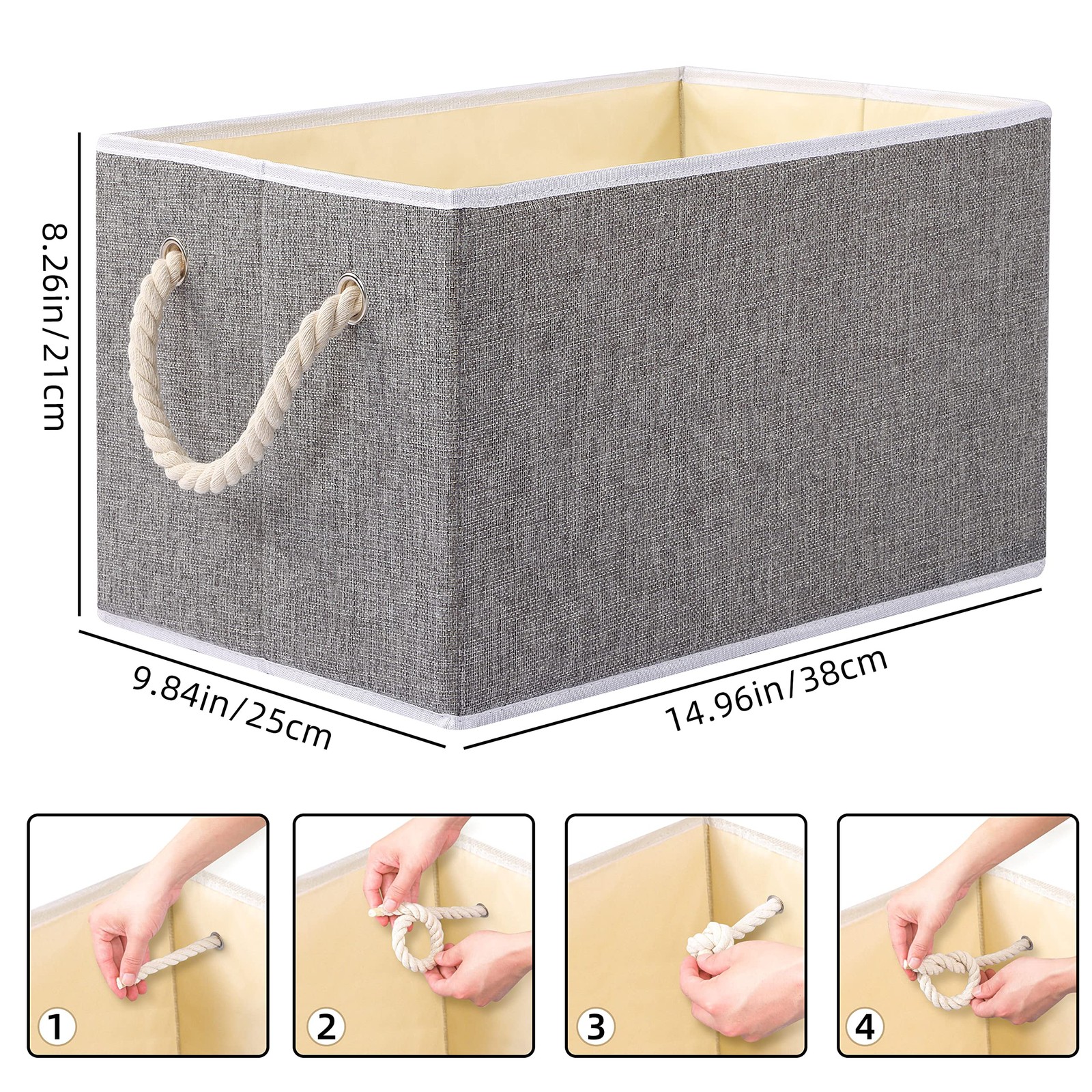 3 PCS Foldable Fabric Storage Cubes Collapsible Bins Grey 14.96×9.84×8.26 In