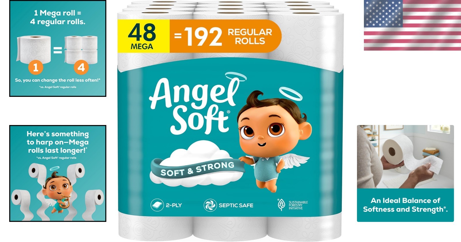 Angel Soft Toilet Paper, 48 Mega Rolls = 192 Regular Rolls, Soft and Strong