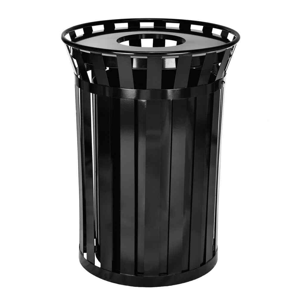 Alpine Industries Trash Can Receptacle W/ Liner Metal Slatted 38 Gal Black NEW
