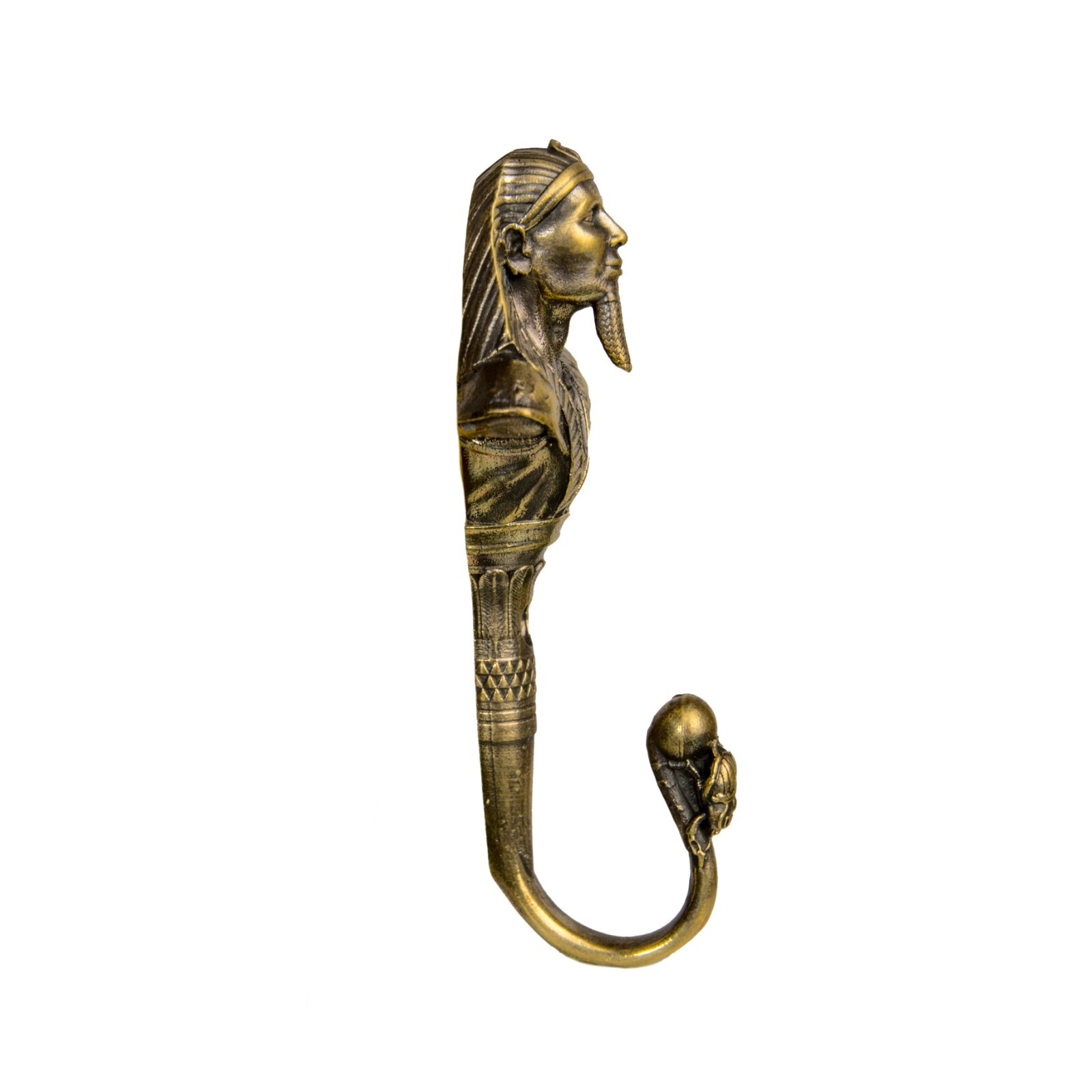 Pharaoh wall hook, a solid brass hook in the style of ancient Egypt.