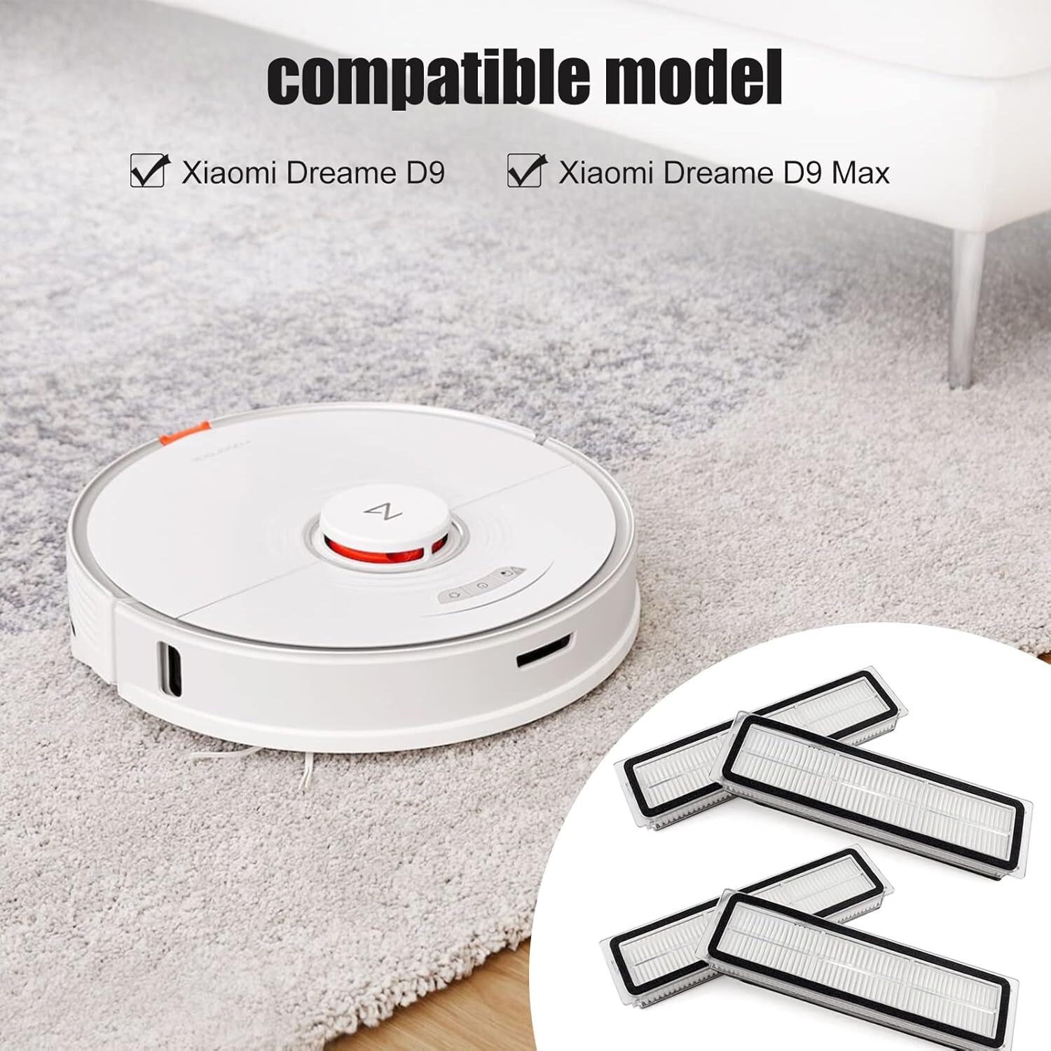 4 Pack HEPA Filters for Xiaomi Dreame D9 Robot Vacuum Cleaner Accessories